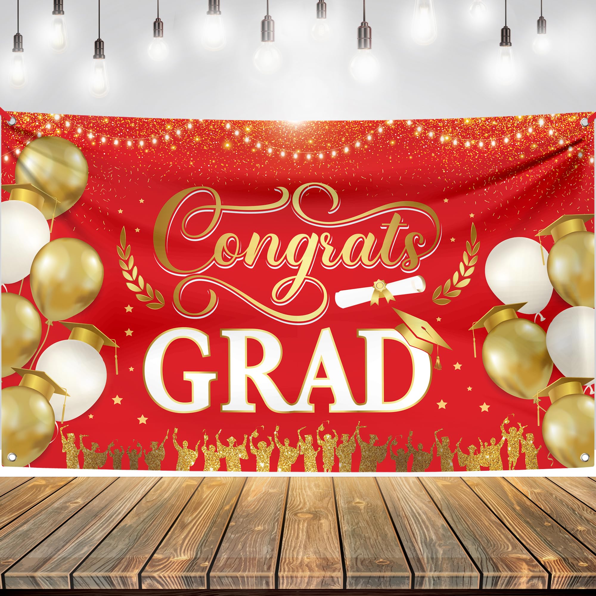 YQUQWN Extra Large Red Graduation Banner - 72x44 Inch 'Congrats Grad' Party Decor For Class Of 2025