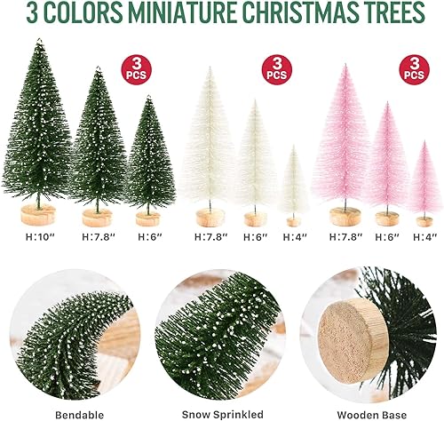 Miniatura 3 de 9 piezas de mini árboles de Navidad, decoración de Navidad artificiales con 4 tamaños, botella de árbol de Navidad, árboles de cepillo, decoración