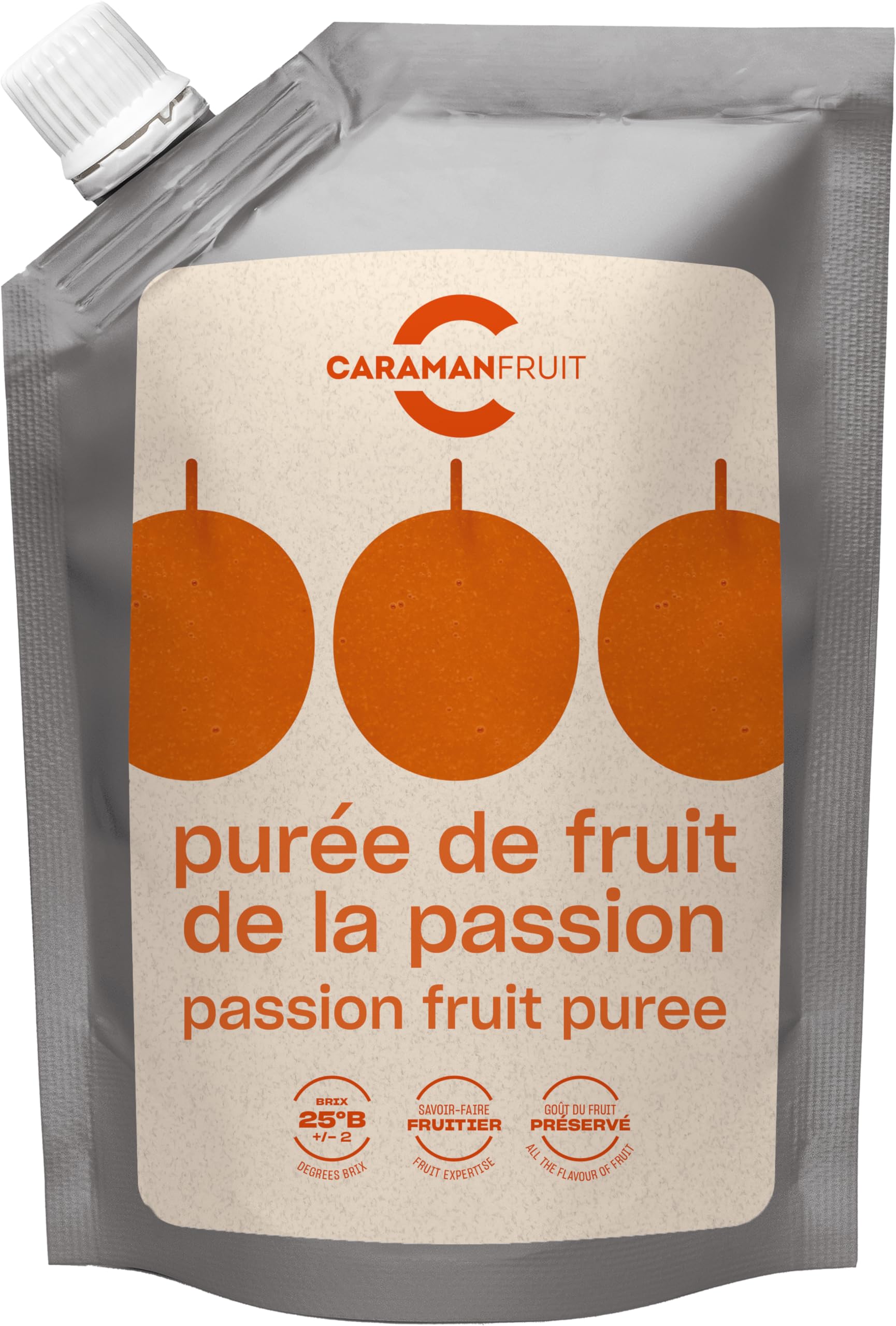 Caramanfruit Passionsfrucht-Frucht-Püree - 4x 1kg - exotisches Maracuja-Püree angenehm süß, frei von Farb- und Konservierungsstoffen, zur Herstellung von Sorbet, Smoothies, Eis, zu Cocktails, Saft