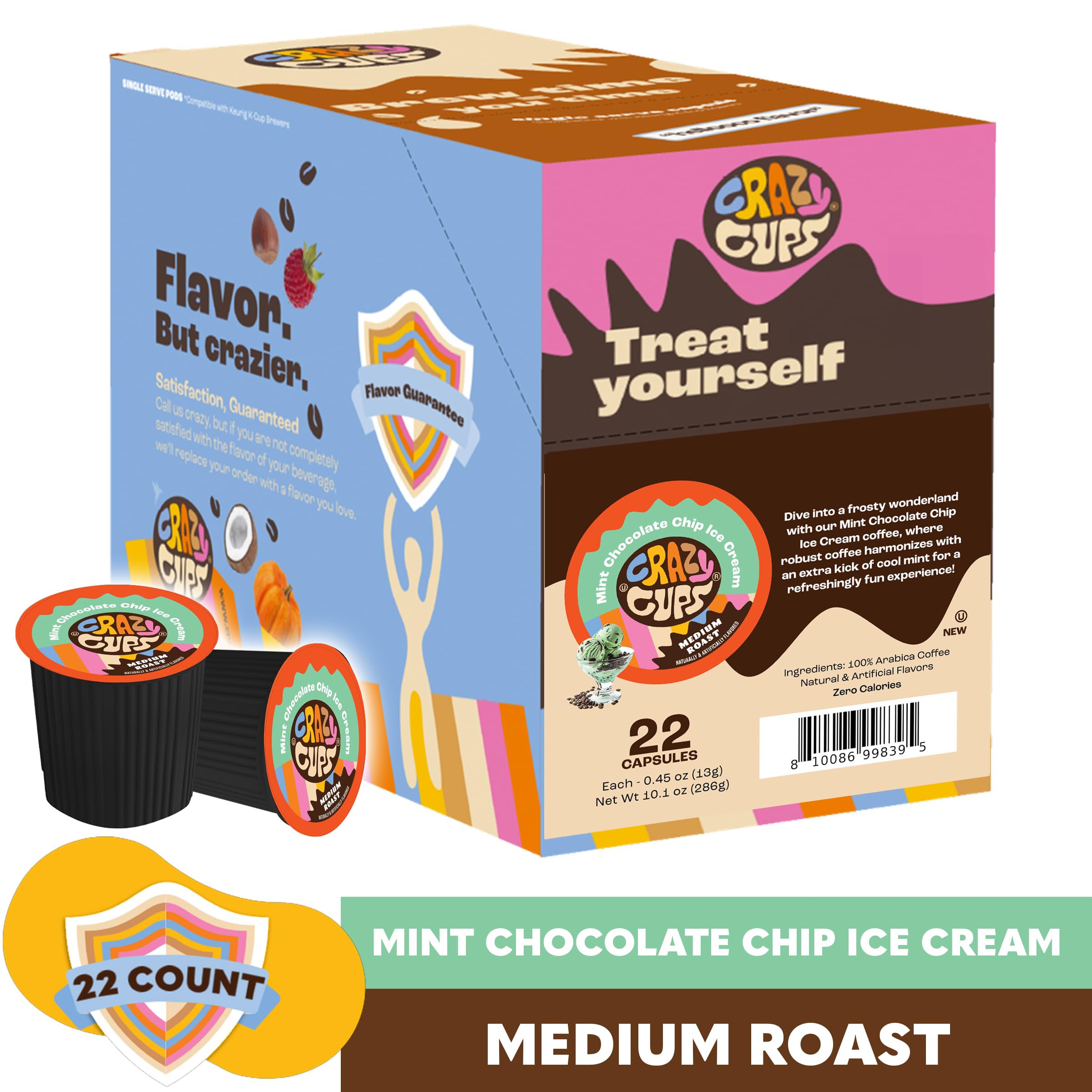 Crazy Cup - Cápsulas de café de chocolate, chispas de chocolate con menta, cápsulas de café helado para máquinas Keurig K-Cup, calientes o heladas (paquete de 22)