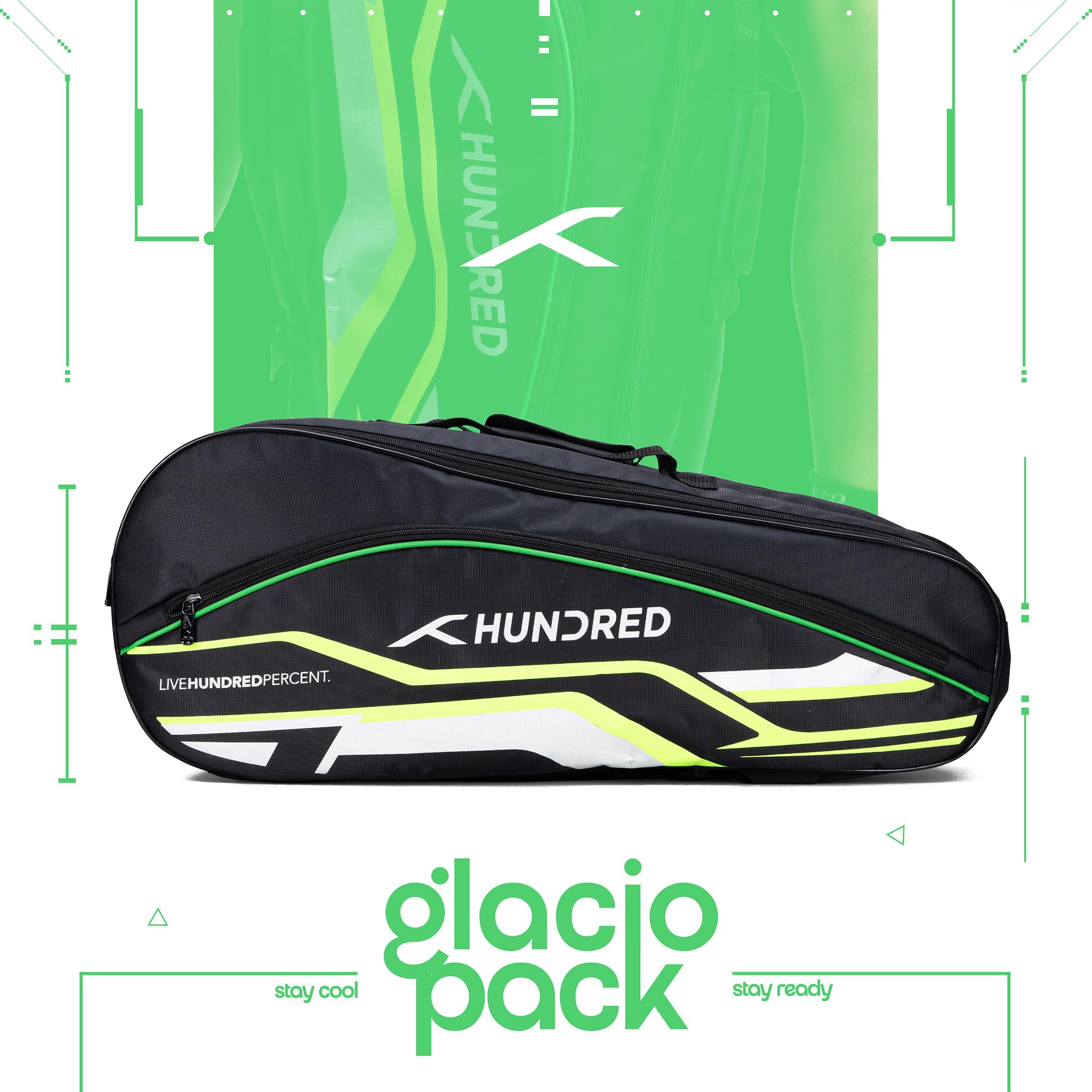 HUNDRED Glacio Pack Sporttasche | Große Sporttasche mit separatem Schuhfach, Nassfach und verstellbaren Gurten | Ideal für Fitnessstudio, Reisen, Cricket, Fußball und Outdoor-Aktivitäten