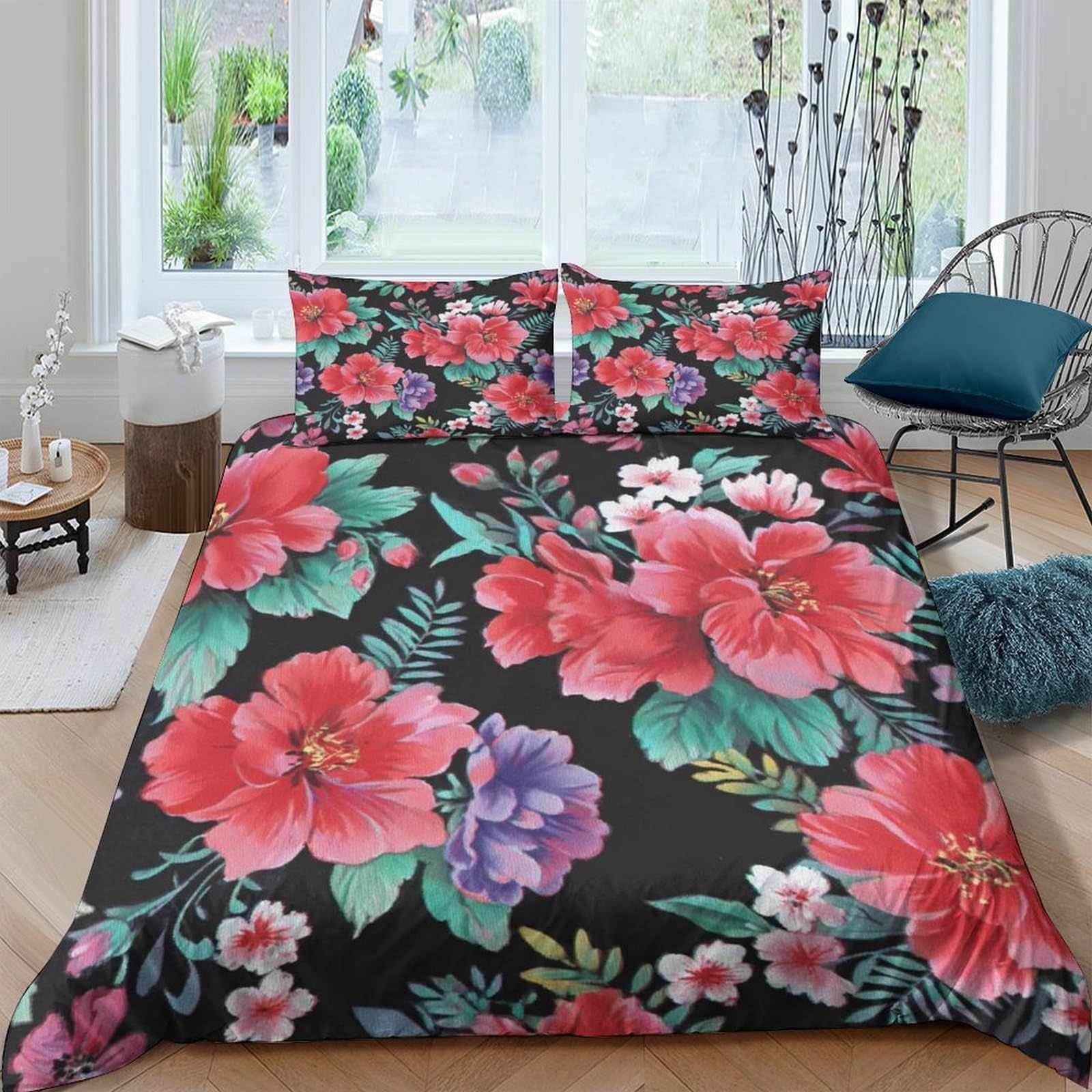 Ctjqhvkz Style-1 3D Printed Floral Hibiscus Fitted Sheet Microfiber Soft Pink Botanical Mattress Cover For Bedroom Guest Room Decor Single（135X200cm）
