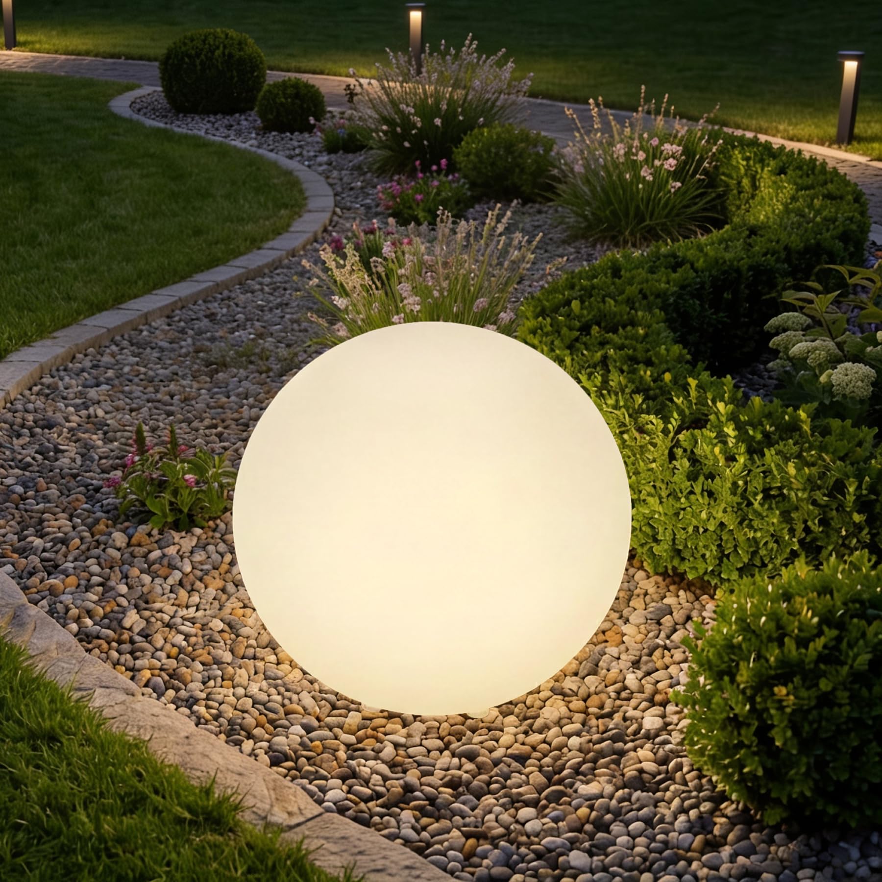tectake® LED Kugelleuchte, Ø 40 x 40 cm, outdoor Lampe, Deko Garten, Beleuchtung Garten oder Nachttischlampe, LED Tischlampe, Deko Wohnzimmer, Balkon Deko, Wegeleuchten außen, Außenleuchte - Size M