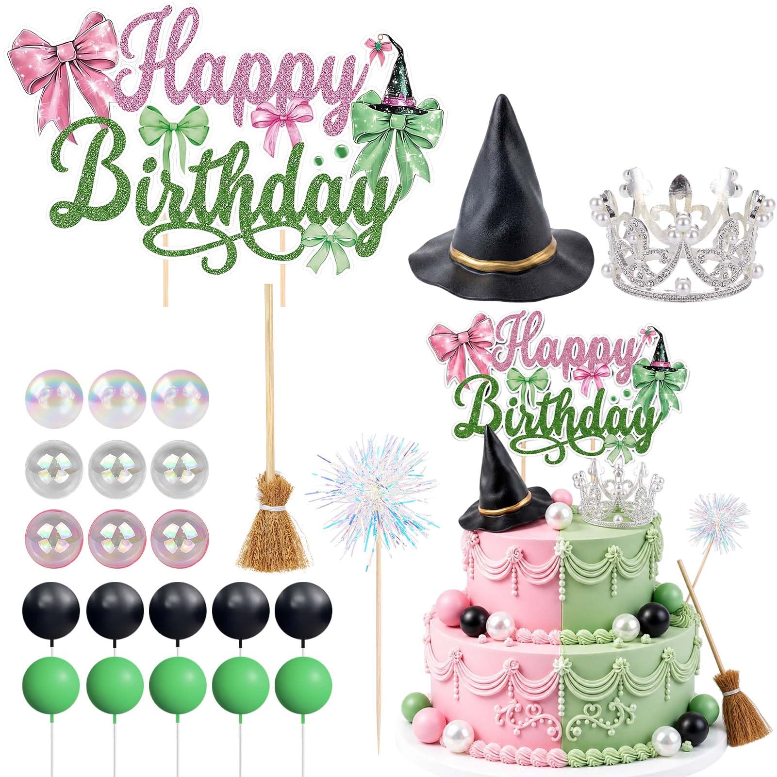 Witch Cake Topper Decorations-23PCS DIY Magic Crown Witch Hat — image 1