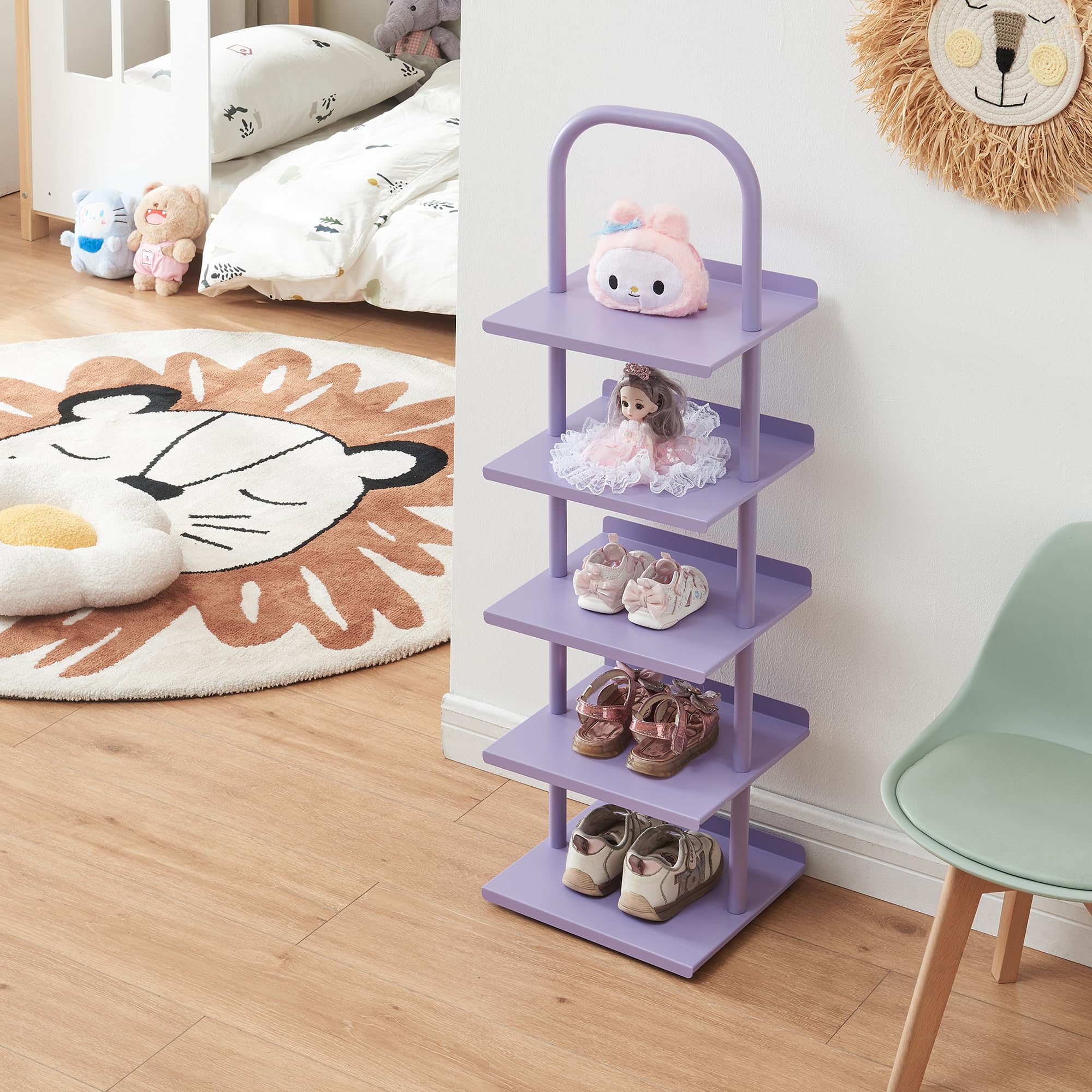 [en.casa] Scarpiera per Cameretta a 5 Ripiani Scaffale Multifunzionale Porta Scarpe Oggetti per Bambini Mobile per Ingresso Corridoio in Acciaio 96x30x27 cm - Viola