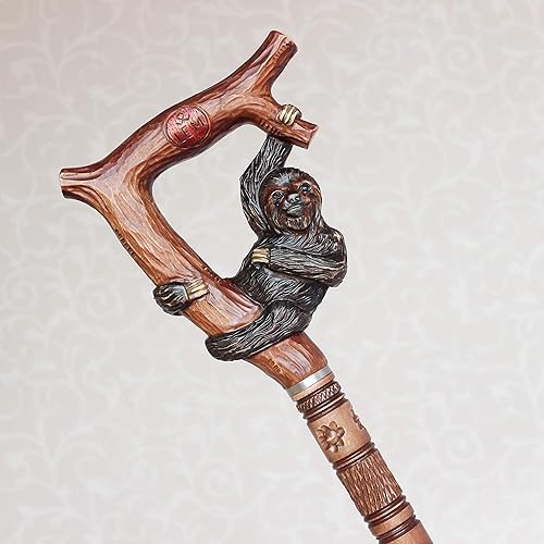 Miniatura 4 de Bastón personalizado con perezoso mango tallado a mano y eje Senderismo palo de madera