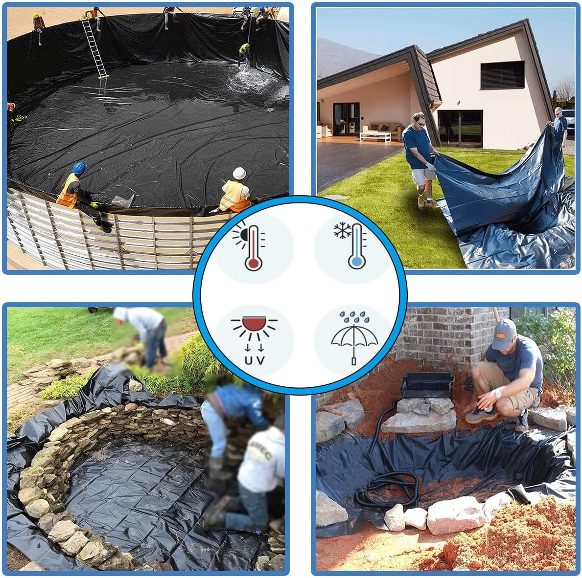 3X9.8FT HDPE Pond Liner, 3X6.5FT Durable Pond Skins, Fish Pond Liners for Water Gardens, 9.8X6.5FT Heavy Duty Small Pond Liners, Fish Pond Skins Black for Outdoor Fountains, Plastic Impermeable Film