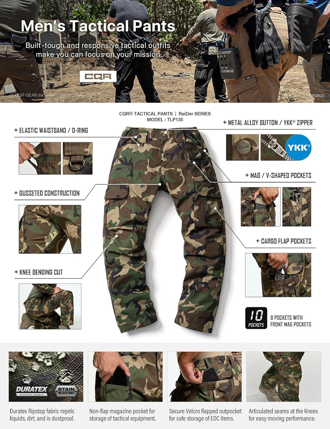 CQR Men's Tactical Pants, Water Resistant Ripstop Cargo Pants, Lightweight EDC Work Hiking Pants, Outdoor Apparel - Image 7