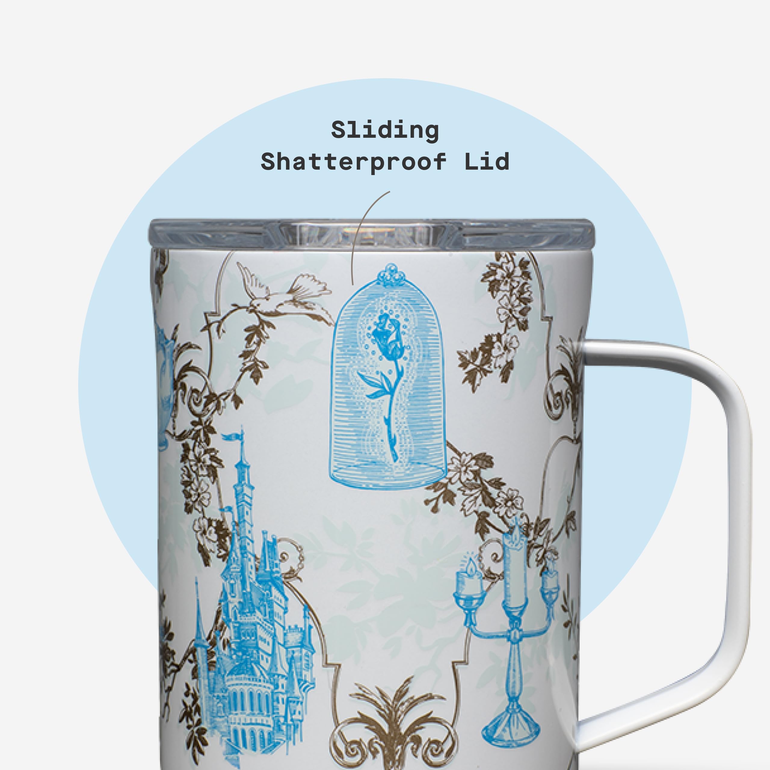 Corkcicle Disney Princess Belle - Taza de café aislada con tapa, acero inoxidable, a prueba de derrames para café, té y cacao caliente, 16 onzas
