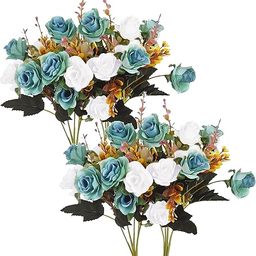 Miniatura 6 de 7 ramas de 21 cabezas de seda artificial, mini rosas de cementerio. Decoración de Navidad para el hogar con ramo falso (diamante rosa rojo 2)