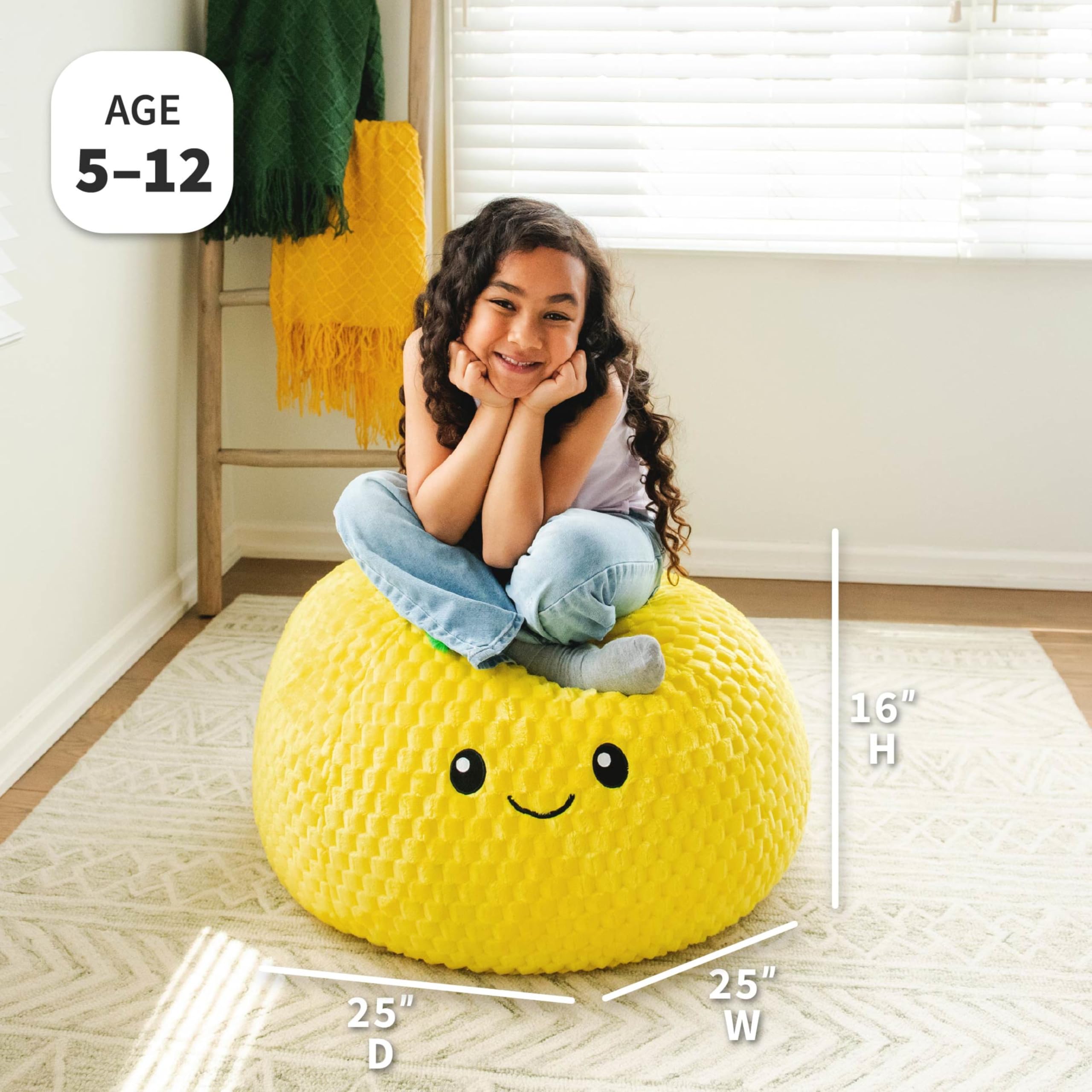 Big Joe Pineapple PlushiPals Super Soft Bean Bag Chair for Kids, Plush Honeycomb Fabric