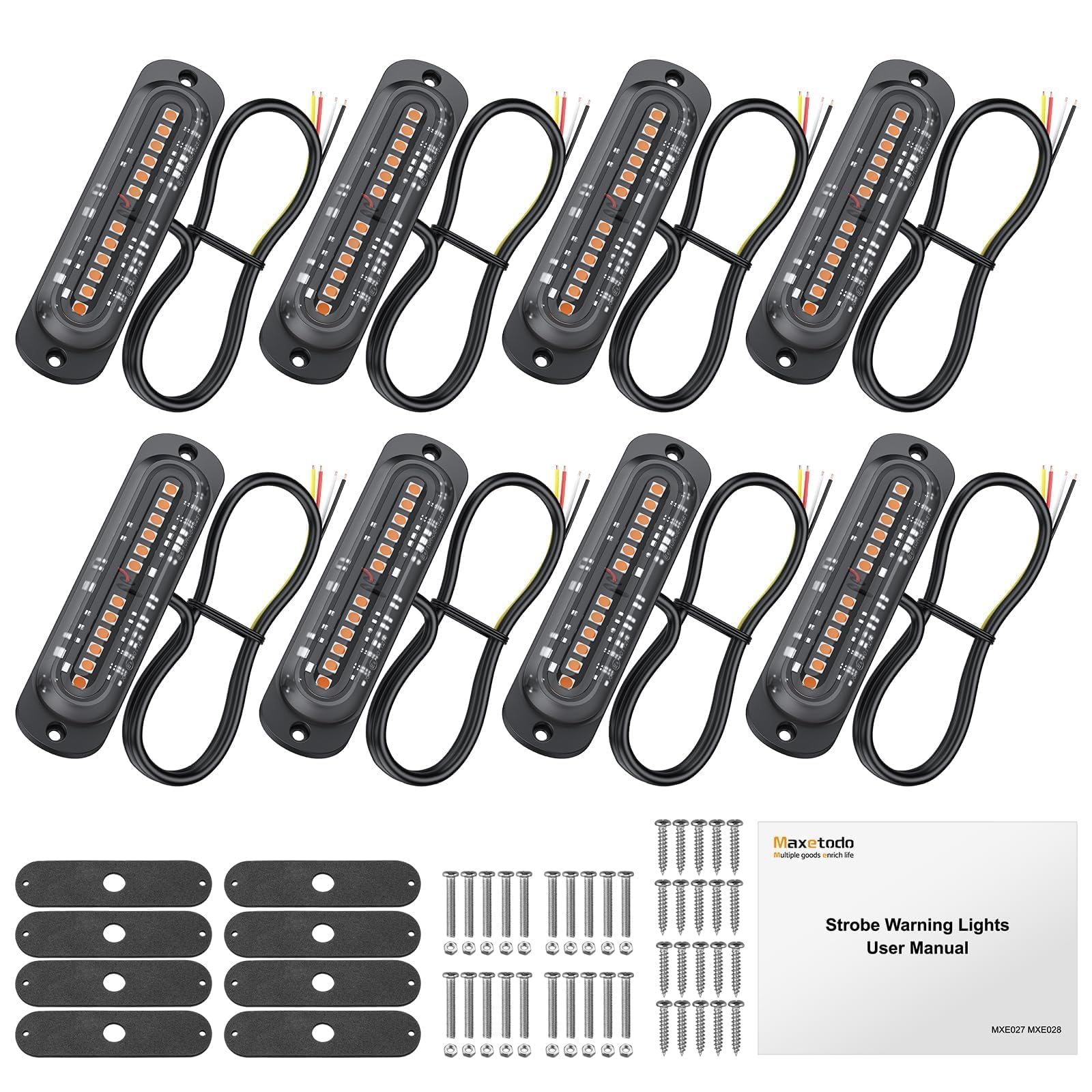 8PCS Luci Stroboscopiche a 12 LED Lampeggiante Ambra-Bianco 12-24V Ultra Sottili - Emergenza Impermeabile Universale per Auto, Camion, Camper, Moto