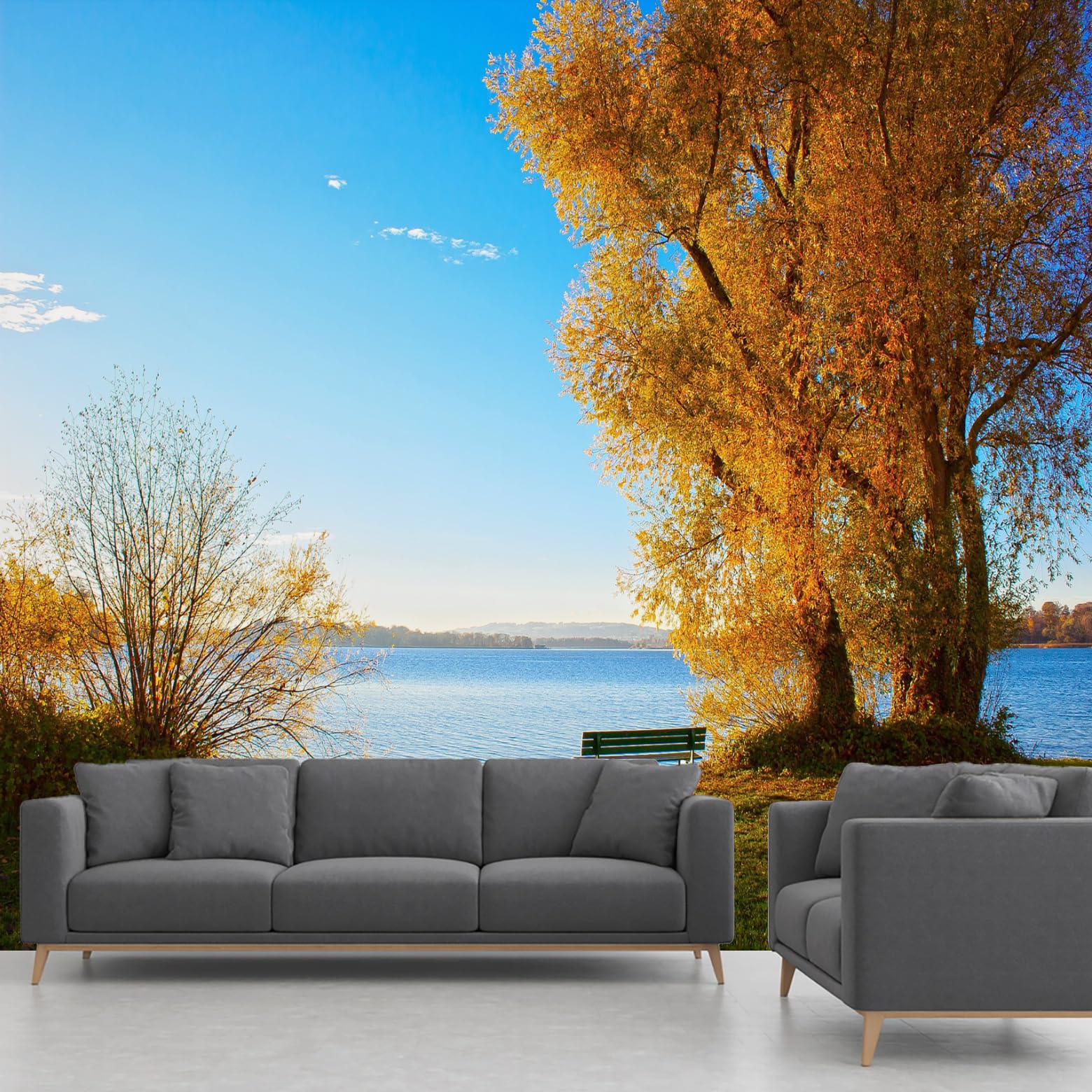 Natural Scenery Wallpape Lake Autumn Tree Wall Mural 250x175cm