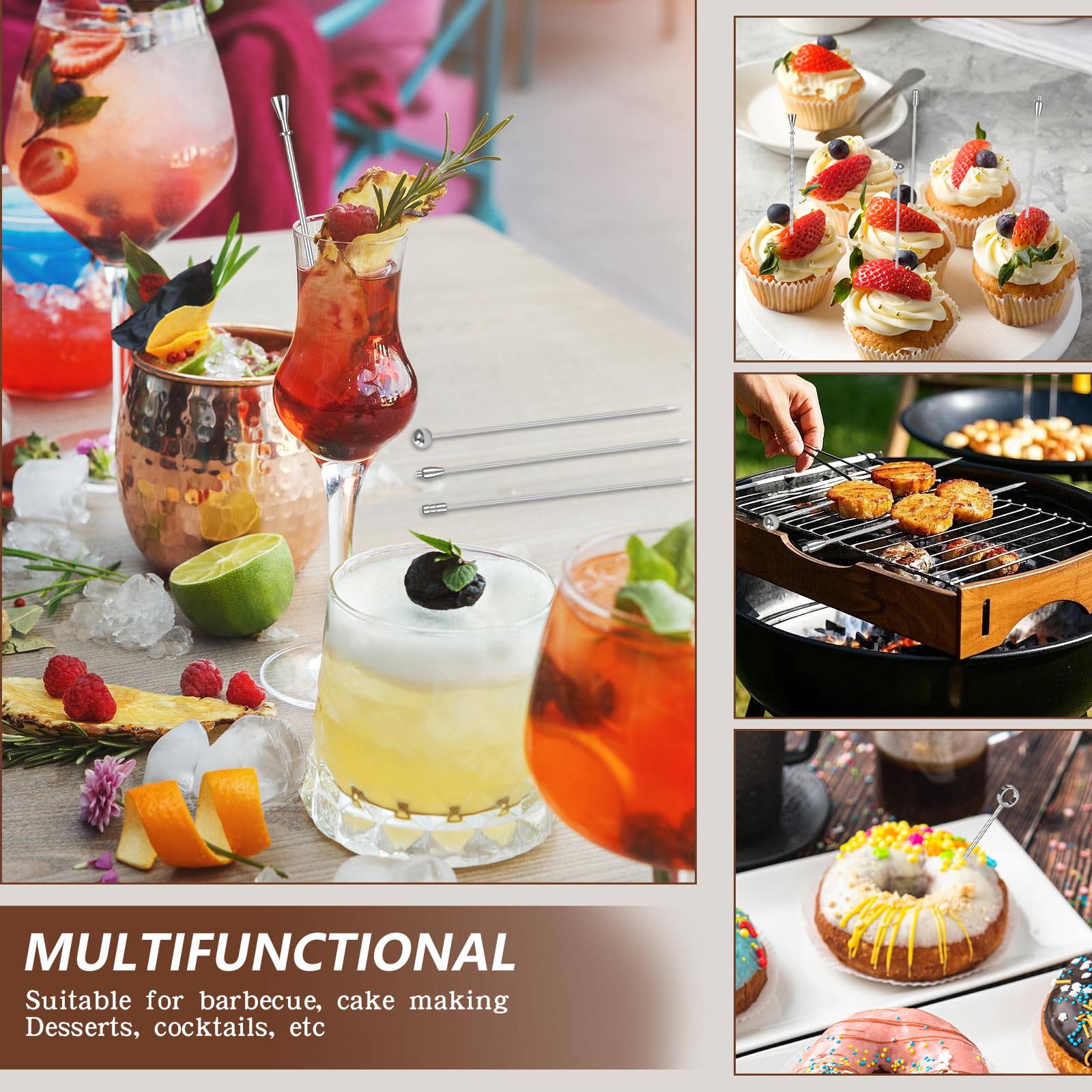 15 pezzi Plettri per Cocktail in Acciaio Inossidabile, Bastoncini di Frutta, Plettri per Cocktail a 3 Forme, per Cocktail Party o Snack Barbeque, Sandwich Club