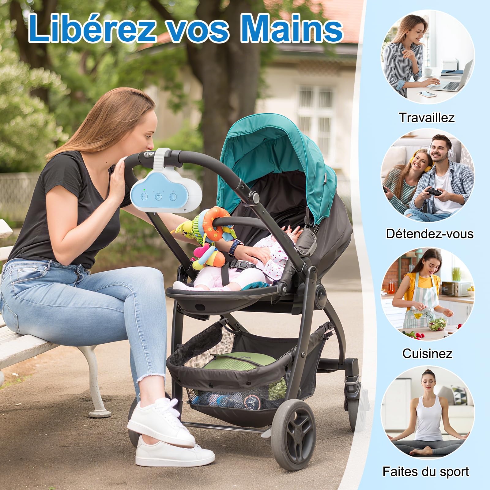 Baby Rocker, Bercement Poussette avec 3 Intensités de Balancement Réglables et Minuterie de 30, 60 et 90 Minutes, Bercez Doucement la Poussette (Bleu)