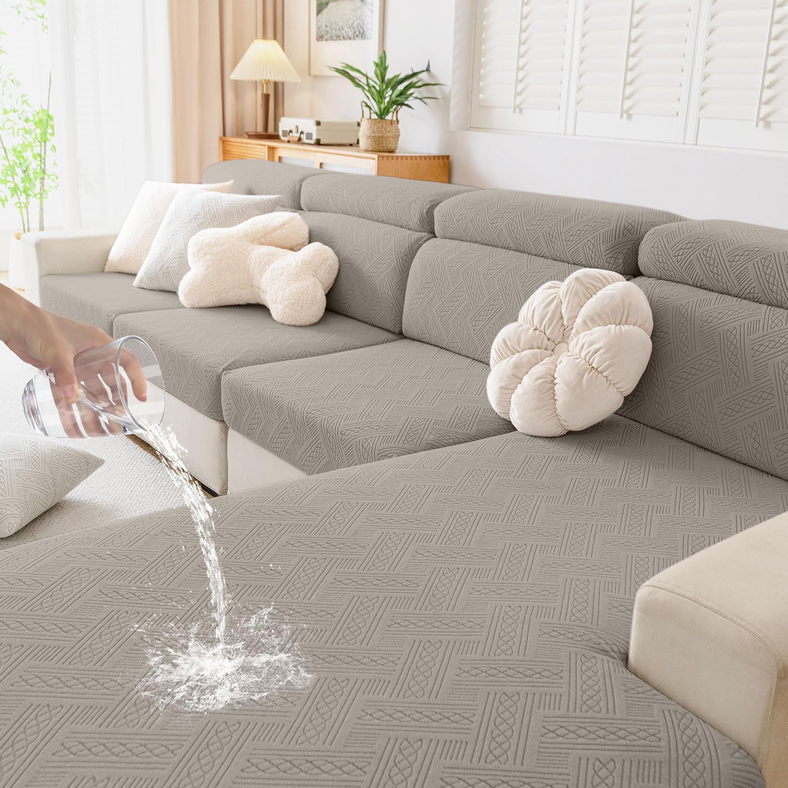 hyha Waterproof Couch Cushion Covers, Waterproof Sectional Couch Covers for 2 Cushion Sofa for Pets, Stretch Sofa Slipcover Washable with Elastic