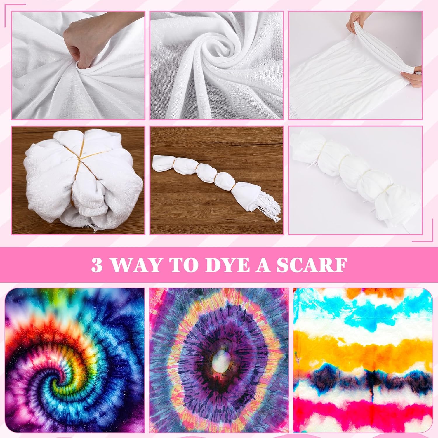 Suhine 16 Pcs Blank White Cotton Scarf to Tie Dye, Full Cotton Scarf Bikini Cover up Wraps Tie Dye Fabric