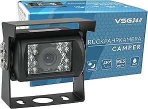 VSG24 Camper Rückfahrkamera Wohnmobil Wohnwagen/Rückfahrsystem Camera/Nachtsicht & Wetterfest/einfaches Nachrüsten Einparkhilfe Kamera hinten Frontkamera LKW Anhänger 12V-24V Set Schwarz