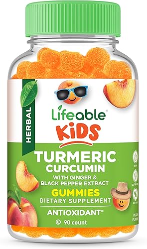 Lifeable Curcumina de cúrcuma y jengibre para niños, con extracto de pimienta negra, suplemento de gomitas de sabor natural de gran sabor,