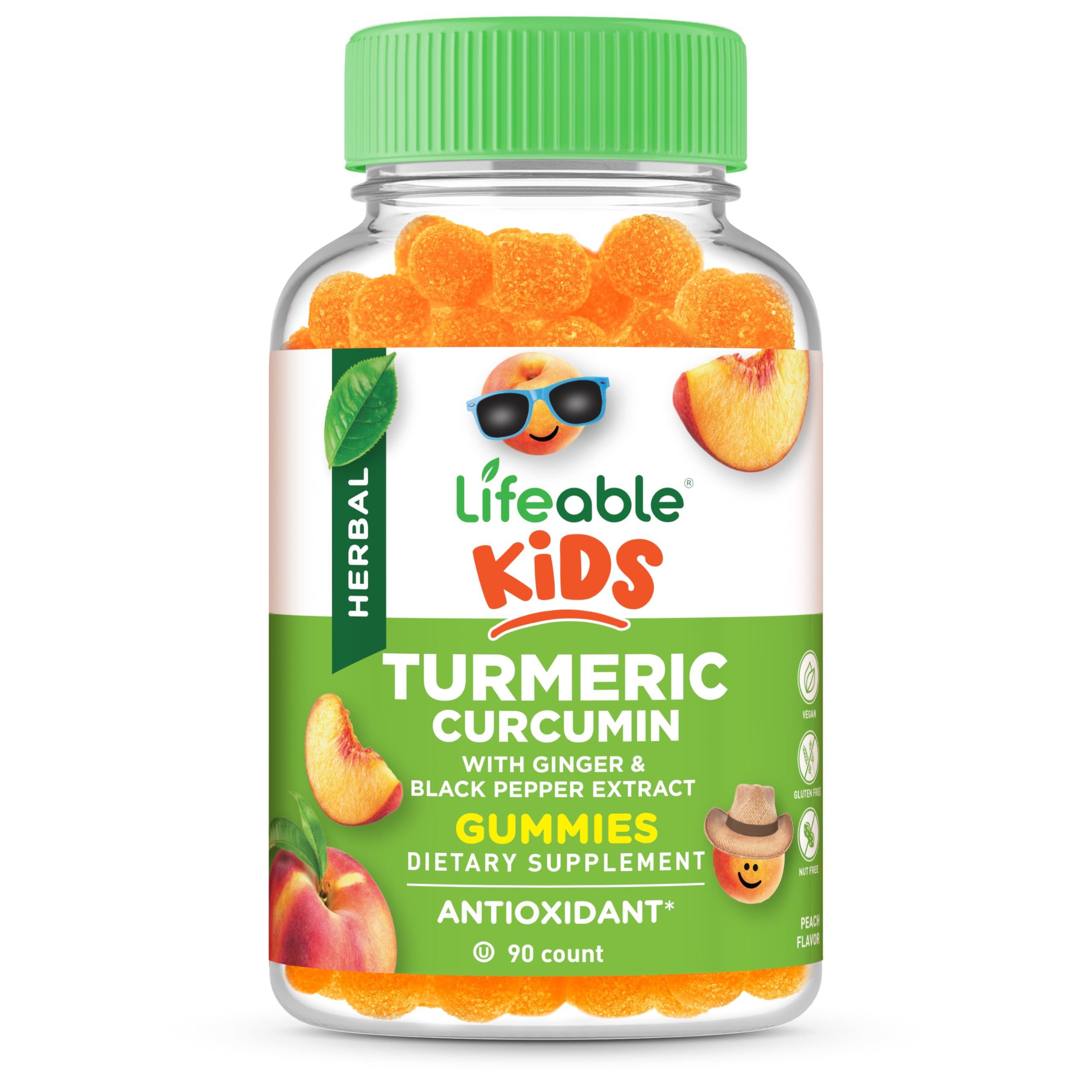 Lifeable Kids Turmeric Gummies with Curcumin & Ginger, Vegan, 90 Count