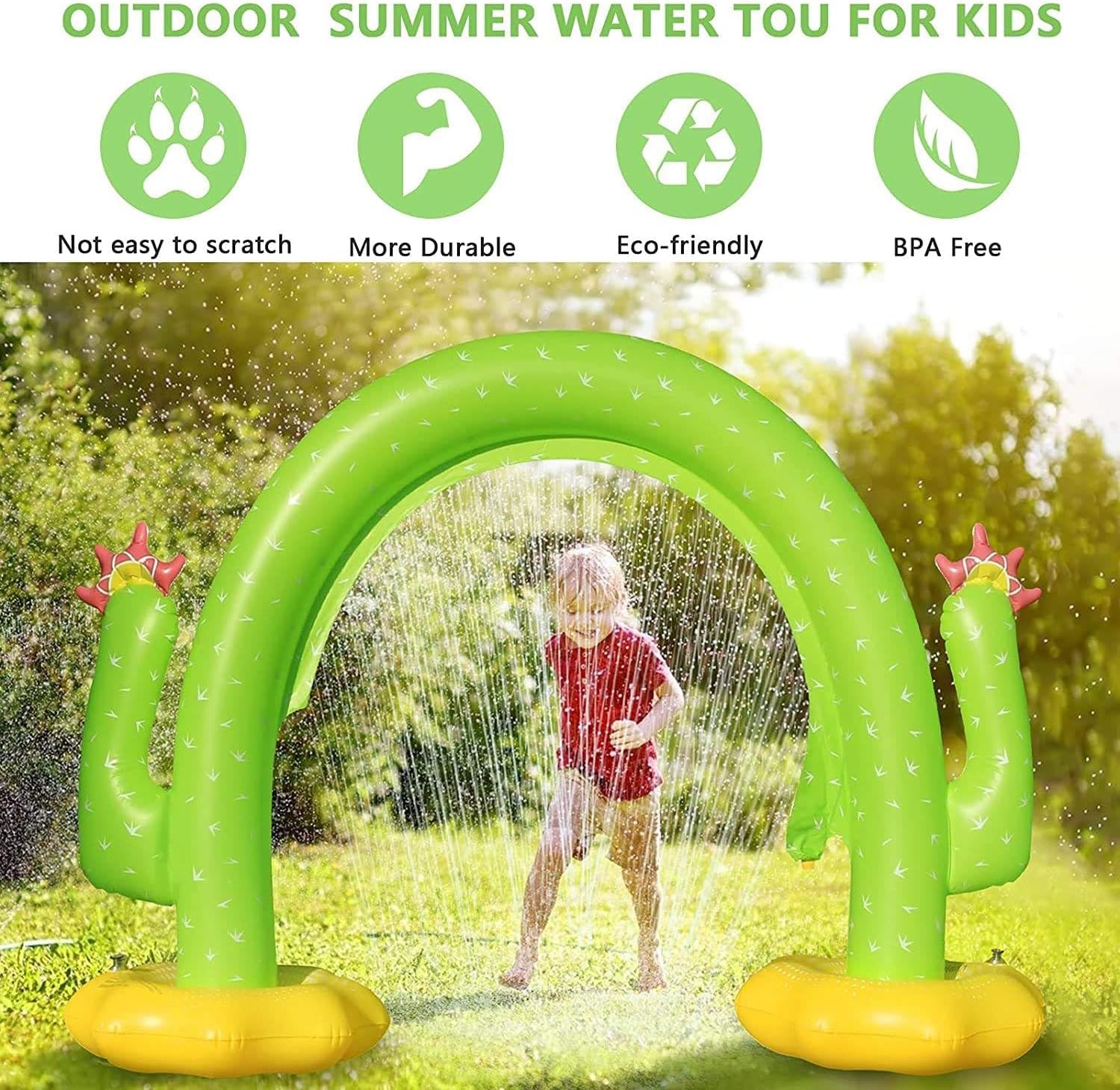 Cactus Fun Inflatable Sprinkler Tunnel - 8.1x 5.5ft, Quick Inflate Sprinkler for Kids, Water Party Supplies for Summer Outdoor Backyard Yard Lawn Garden (Green)