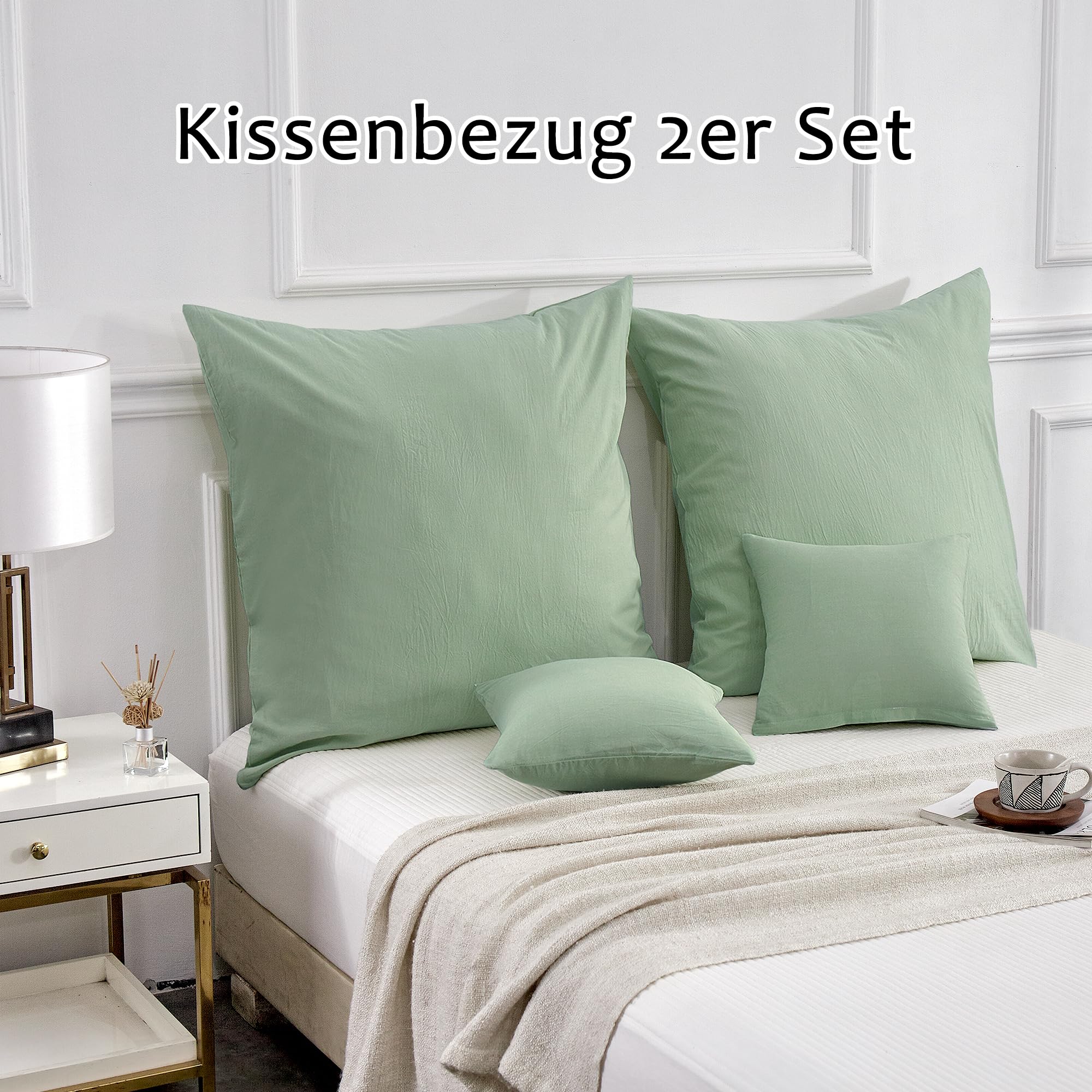 Coppia Di Federe Letto (2 Pezzi) Set 2 Federe Copricuscino 50x80 Cm In 100% Puro Lino Lavato Delavè Stone Washed Morbido Resistente Elegante Traspirante Ipoallergenico Made In Italy AZZURRO - 4