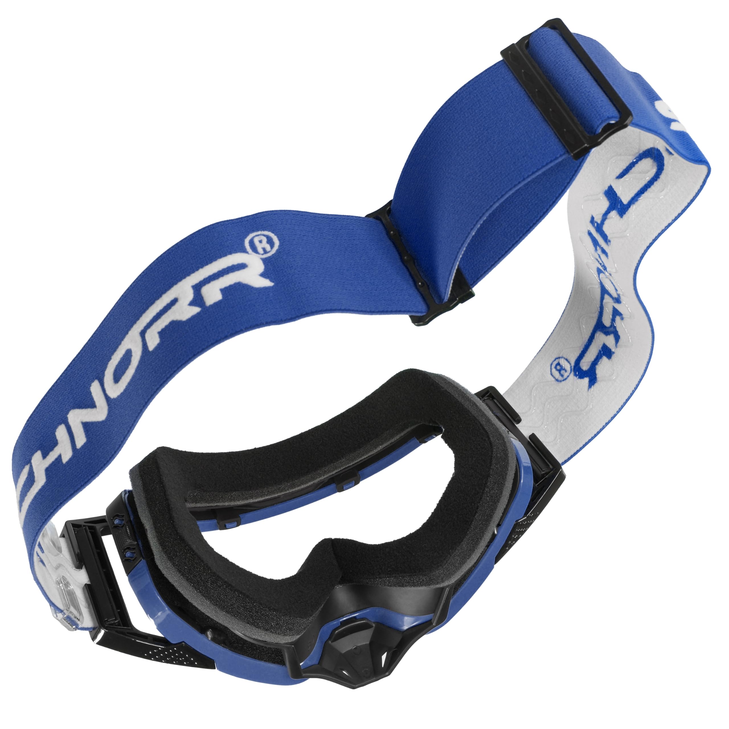 SCHNORR MX Pro Blau - Motocross Brille | Transparentes Glas (S0), Anti-Fog, Tear-Off/Roll-Off mit Wechselglass verspiegelt Orange