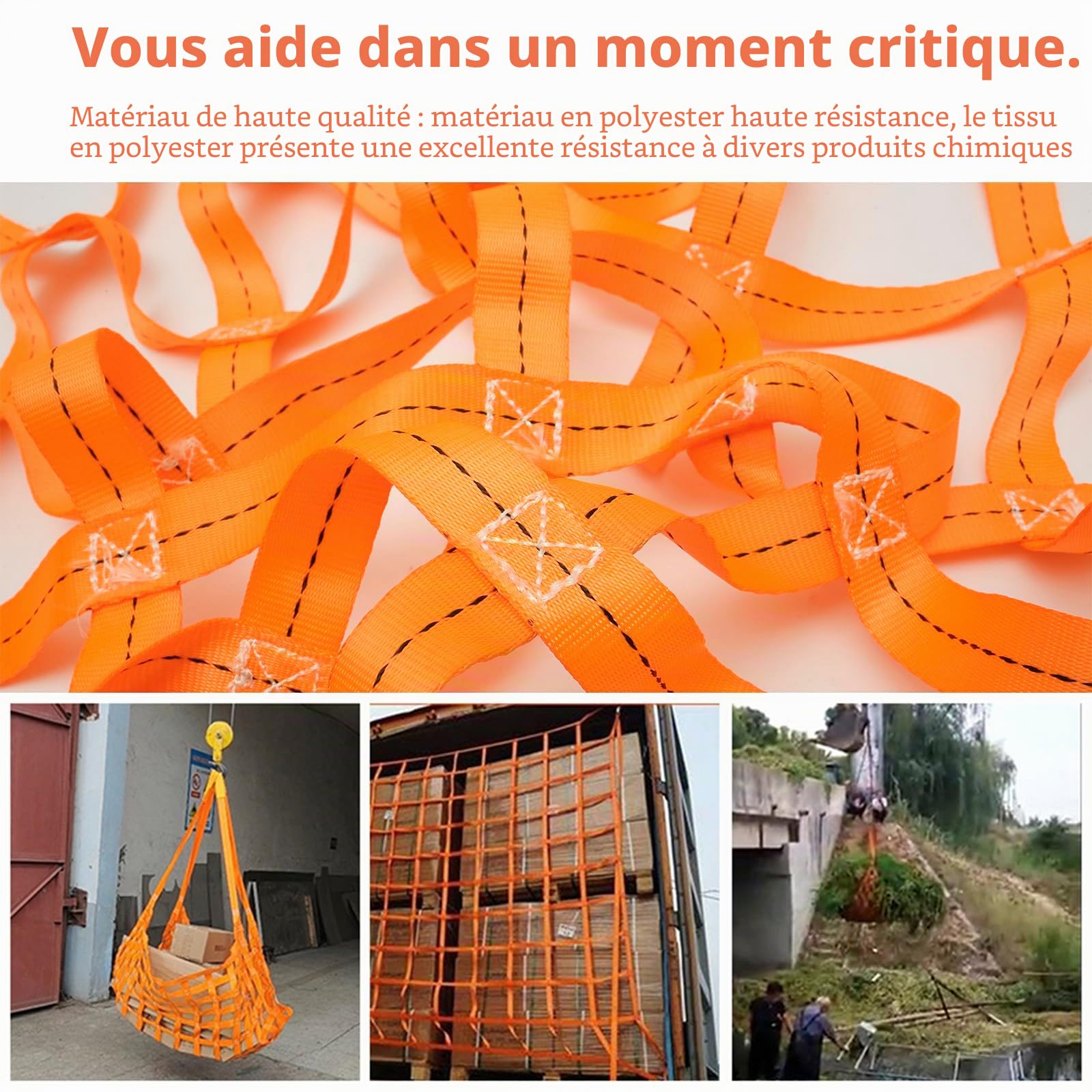 Filet de levage de 1 x 1 m, filet de chargement, filet de ceinture, filet de sécurité de charge, capacité de charge de 300 kg, résistance à la déchirure de la masque, résistance à l'usure, pour