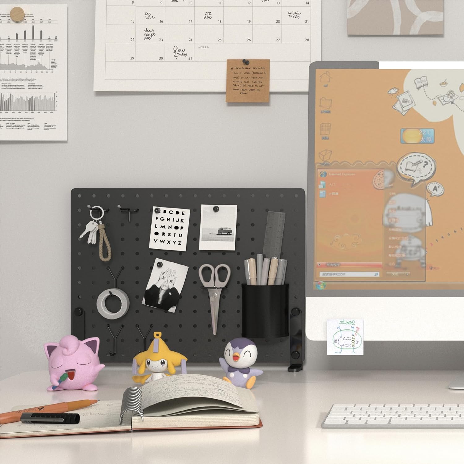 HUHOLE Clamp On Desk Pegboard 32" x 12" (Complete Kit)-No Drill Metal Desktop Privacy Panel & Organizer with Accessories-Vertical Storage Divider for Home Office, Gaming Setup-Black