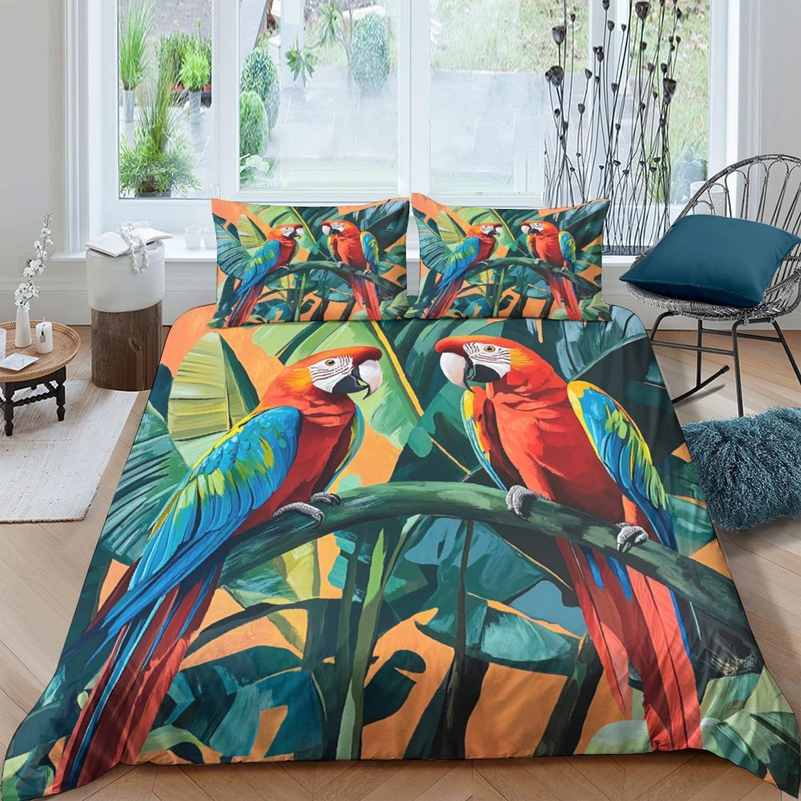 Housse de couette oiseaux perroquets tropical 3D King 220x240cm