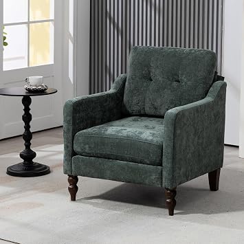 Oversized Armchair, Accent Chairs with USB Charging Port and Side Storage, Upholstered Reading Chair for Livingroom Bedroom, Dark Green