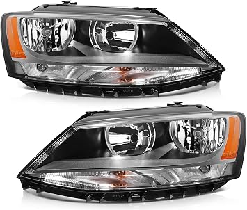 2011-2018 for Volkswagen Jetta Headlight Assembly Compatible with for 2011-2014 for Volkswagen Jetta Active Sedan 4-Door Headlamp Chrome Housing Replace Driver and Passenger Side Headlight