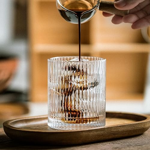 Miniatura 4 de INSETLAN Juego de 8 vasos acanalados  4 vasos grandes de 17 onzas, 4 vasos de vidrio de 10 onzas, vasos de cóctel de cristalería vintage, ideales