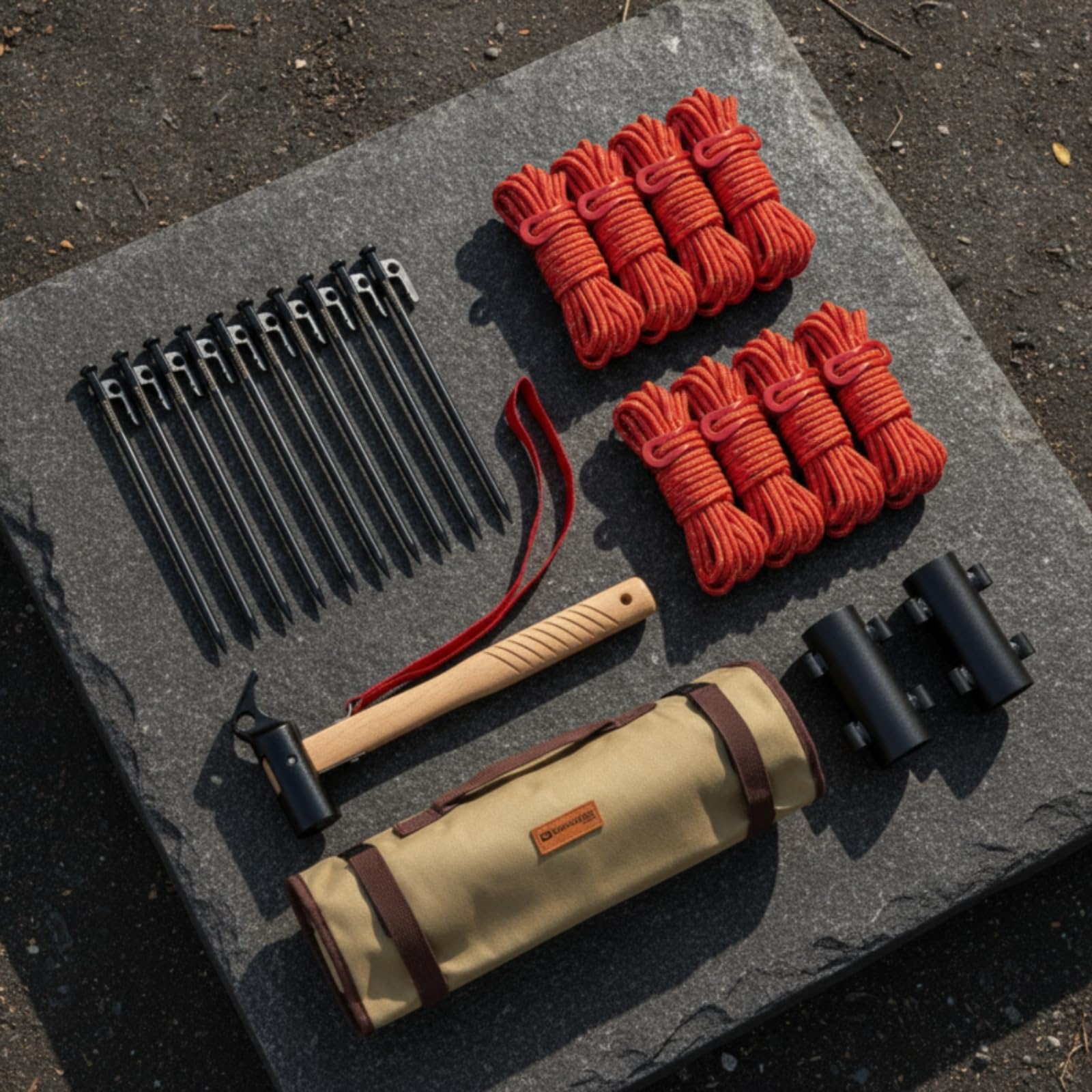 harayaa Set di Pioli per in Acciaio Pesante con Mazza in Legno E Corde per Fissaggio per Campeggio E Picnic con Custodia Impermeabile con Cerniera