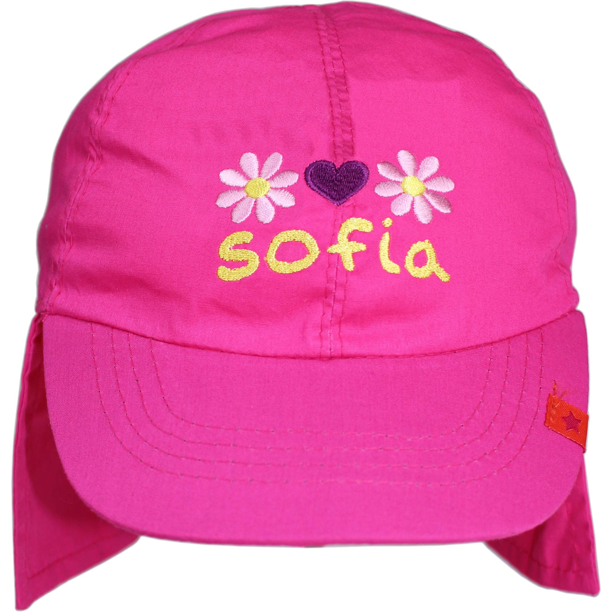 TeddyTs Personalised 6-12 Months Pink Daisy and Heart Legionnaire Sun Hat