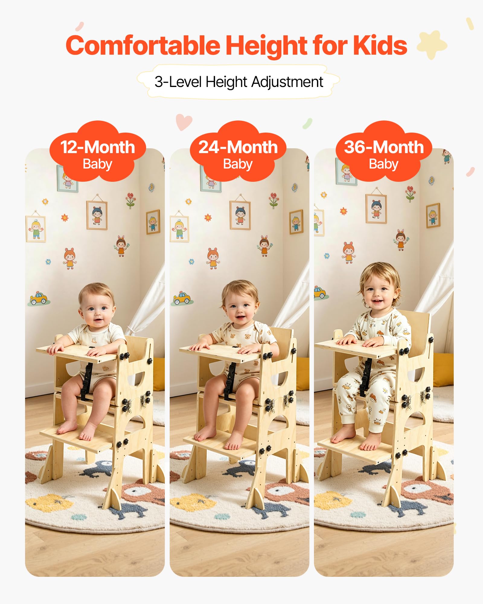 VEVOR Torre de Aprendizaje Montessori Plegable para Niños Multifuncional | Torre Ayudante de Cocina Infantil, Juego de Mesa y Silla Convertible para Bebés de Madera, para Destete Comer Jugar Dibujar