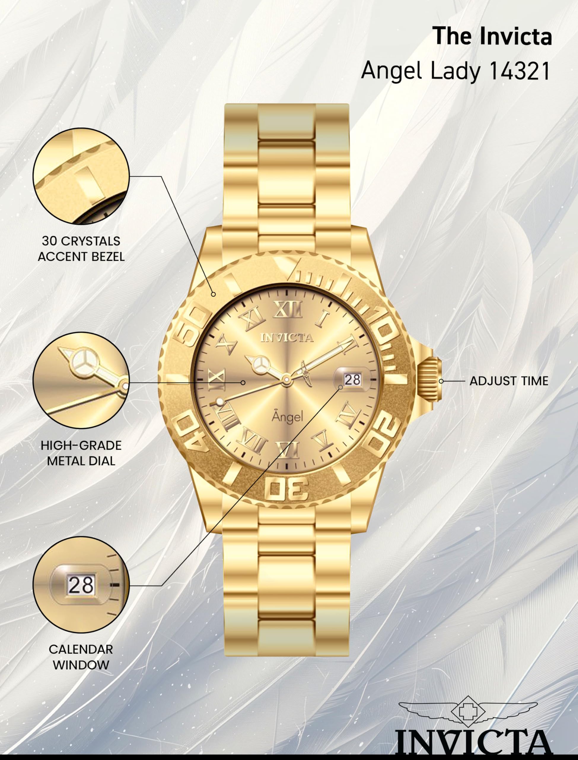 Invicta Women's INVICTA-14321 Angel Analog Display Swiss Quartz Gold Watch