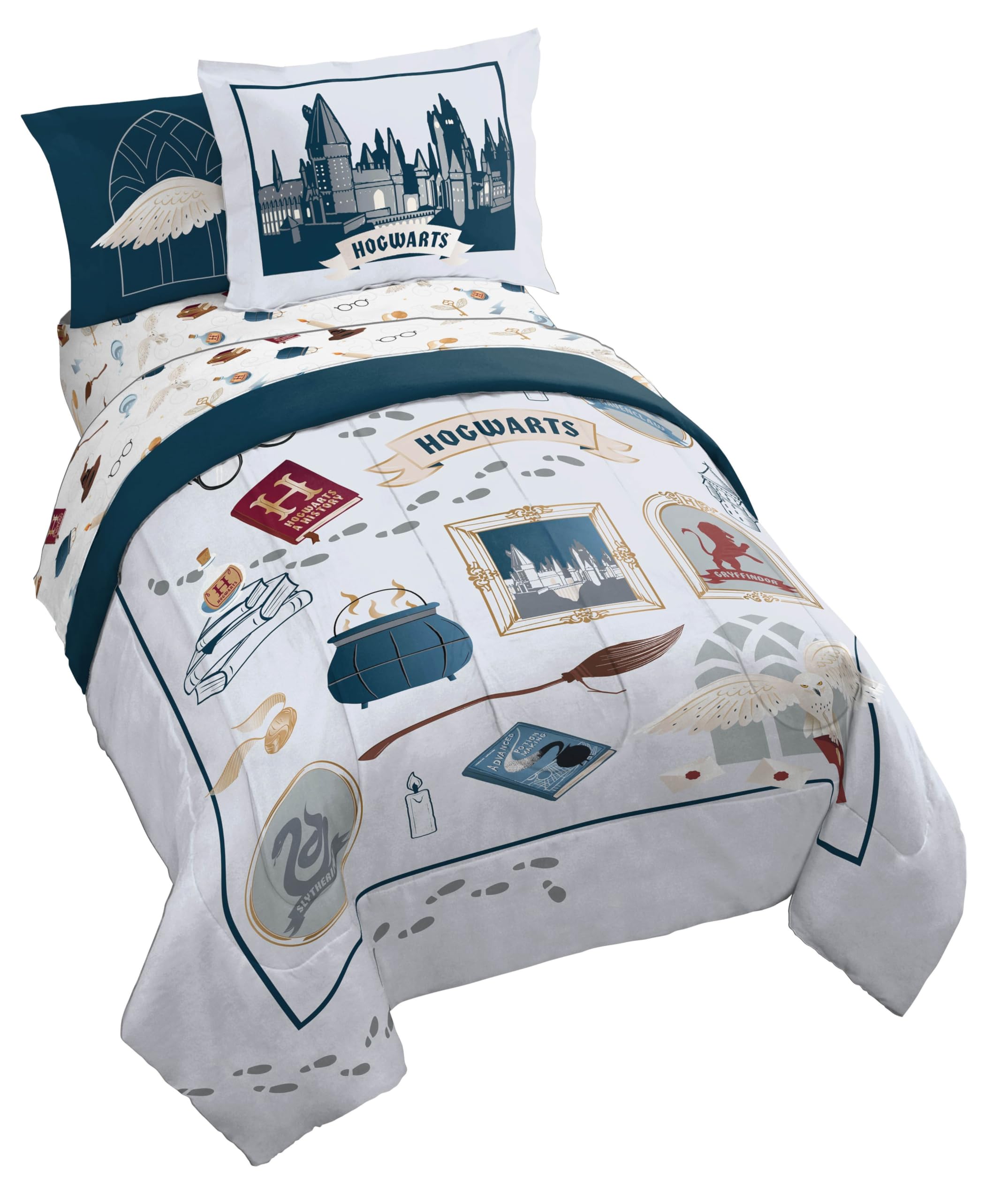 Harry Potter Twin Comforter Set 5 Piece Soft Hogwarts Bedding, Grey