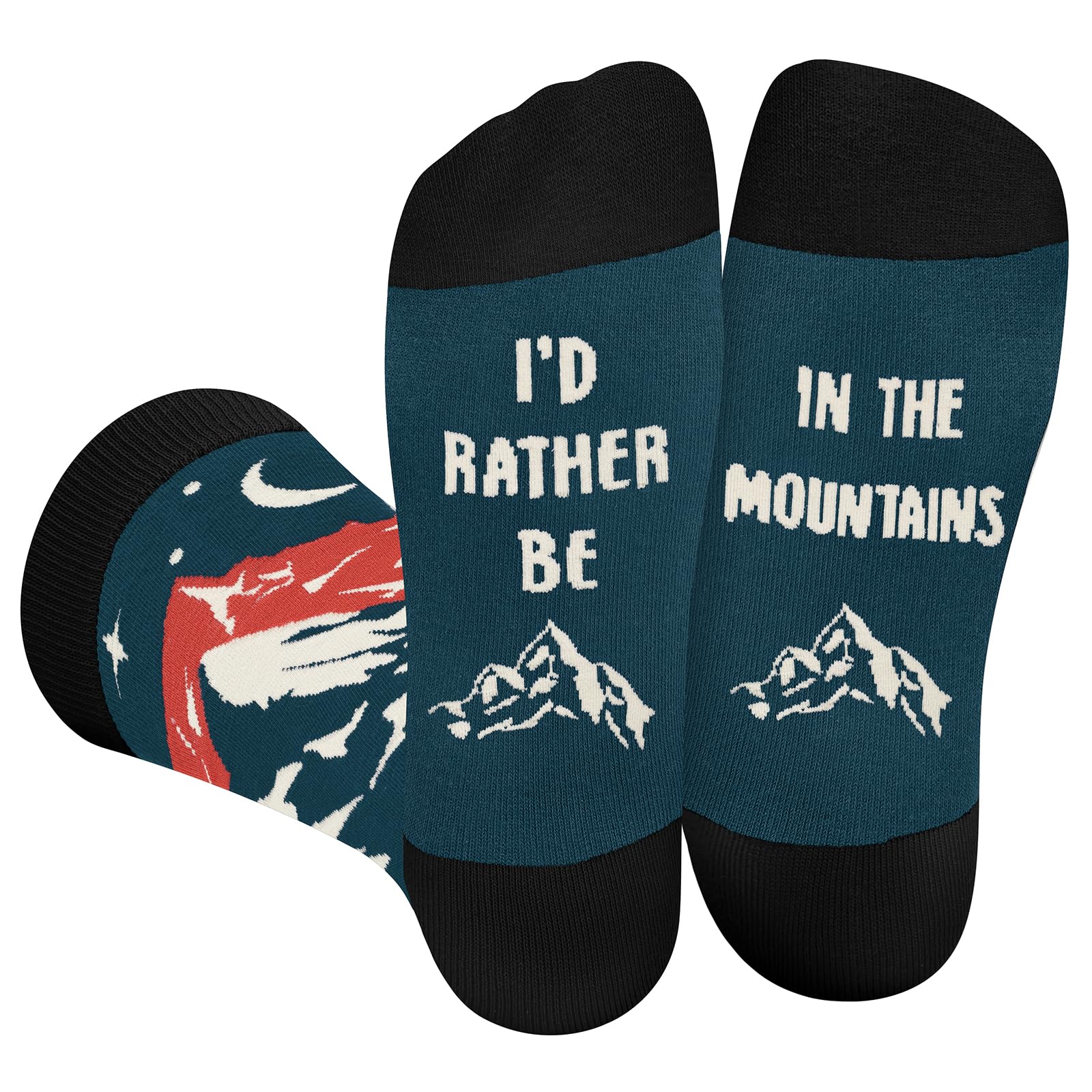 Lustige Socken Herren Damen- Witzige Socken mit Spruch “ I'D RATHER BE IN THE MOUNTAINS" - Bunte Coole Verrückte Geschenke kleinigkeiten Weihnachten Adventskalender Geschenkideen für Papa Männer