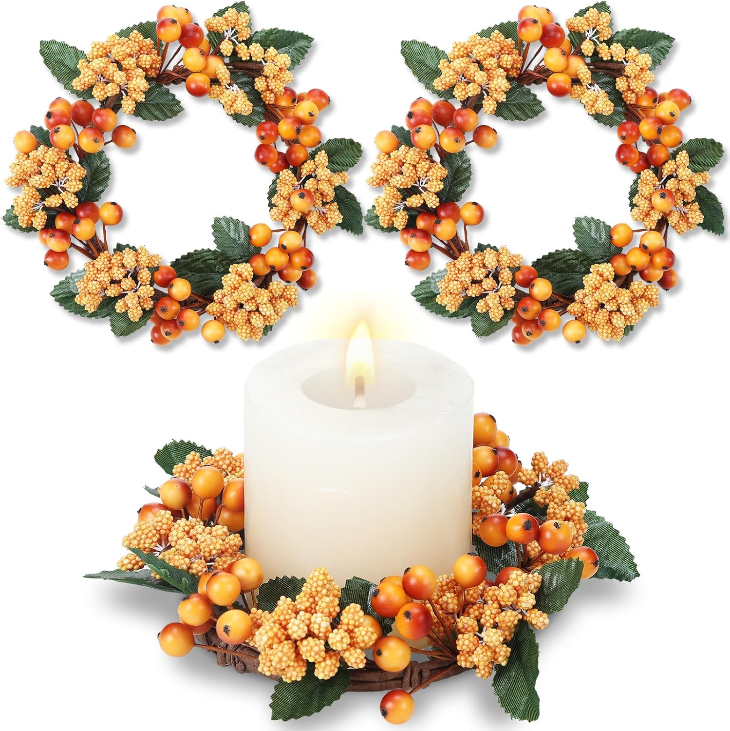 Amazon.com: Suncalla 2 Pack Fall Candle Rings Wreath 6 with Artificial ...