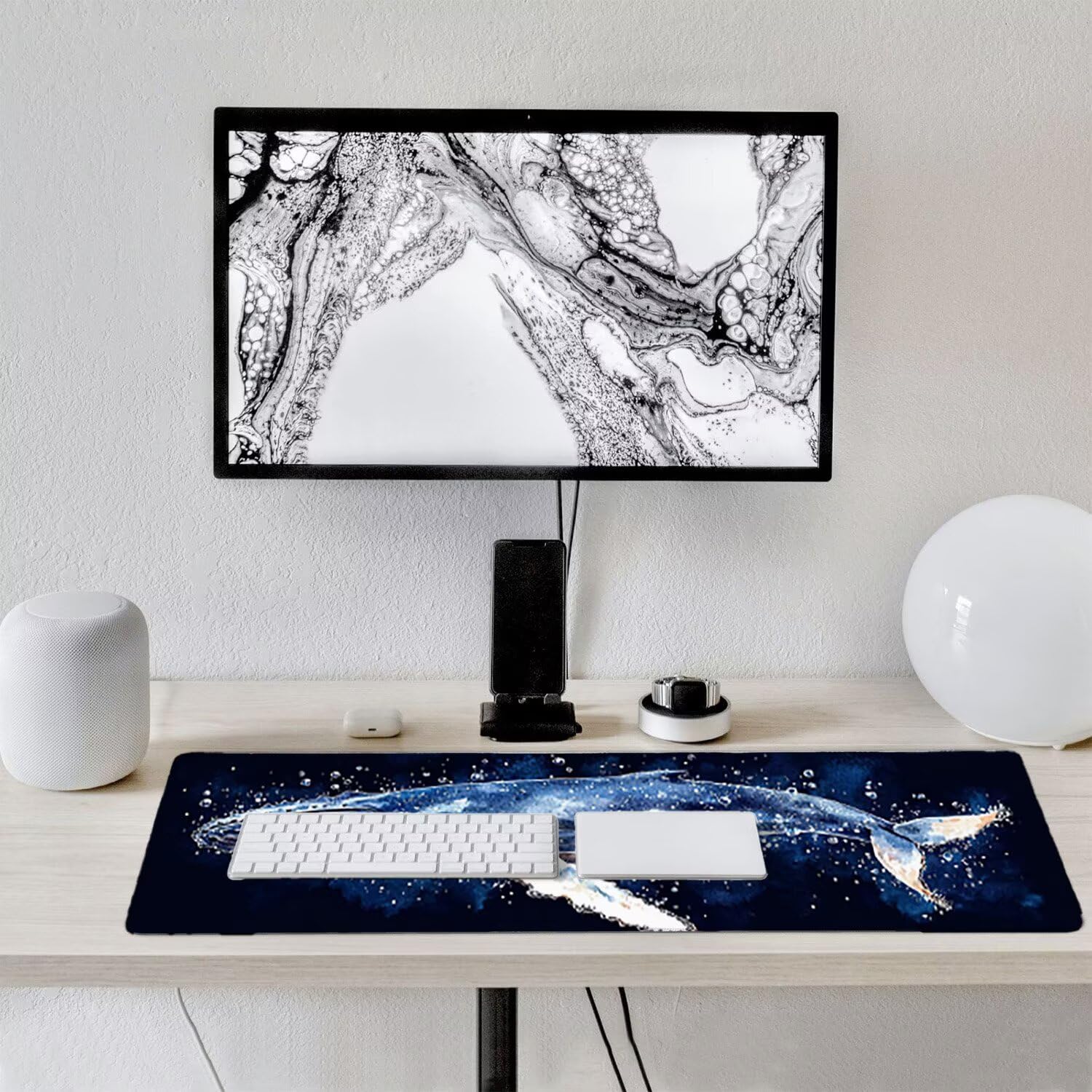 Podkładka pod mysz do gier XXL duża mysz 1200 x 500 mm, duża podkładka pod biurko z antypoślizgową gumową podstawą dla graczy, poprawia precyzję i szybkość (wieloryb) o-443