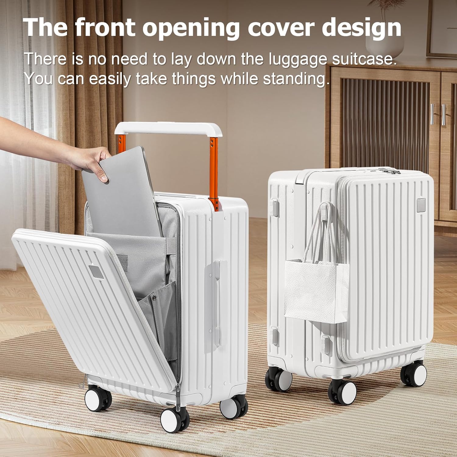 Joyway Hardshell Carry on Luggage with Front Pocket, Lightweight Hardside 20 Inch Suitcase with Spinner Wheels and TSA Lock (White, Carry on Luggage-20 Inch) - Image 3