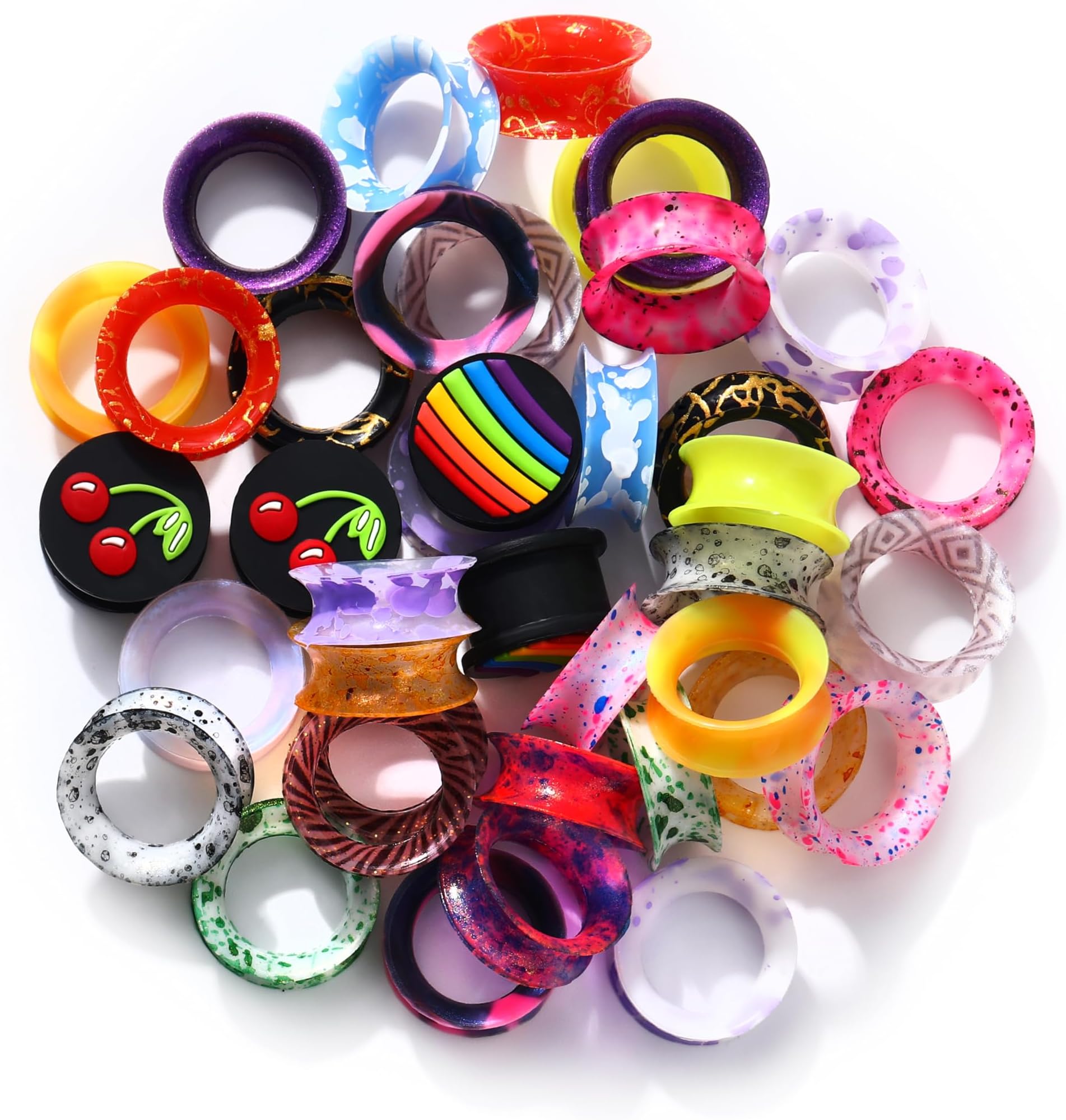 20Pcs Silicone Tunnels Random Colors Silicone Gauges Double Flared Ear Tunnels Flexible Ear Gauges 6g-1''