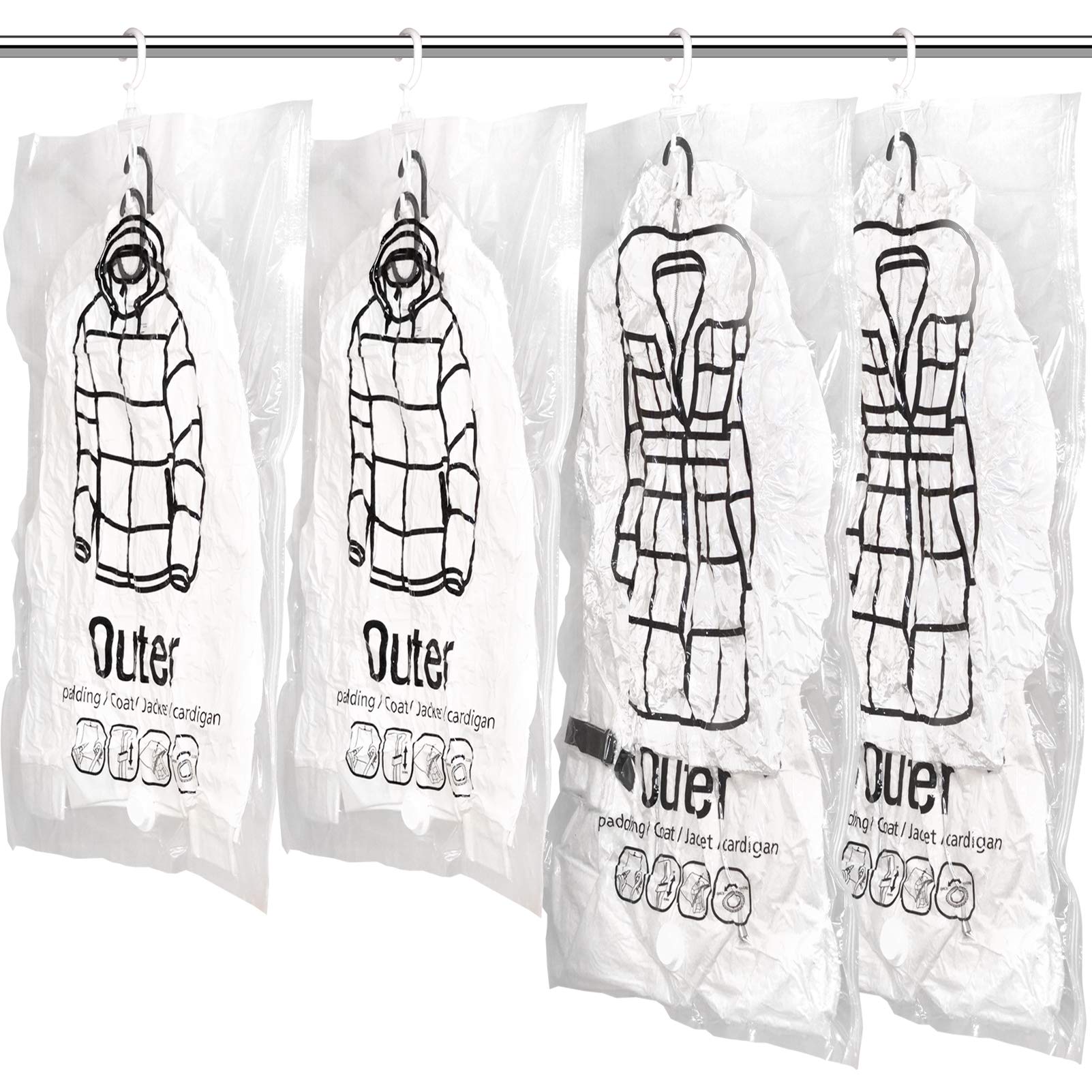 Meetall 4Pack Hanging Vacuum Storage Bag Reusable Space Saver Compressed Bag with Hangers.2pcs in 26.3x35.4inch(67x90cm) and 2pcs in 26.3x43.3inch (67x110cm).Work with Any Vacuum Cleaner. — image 1