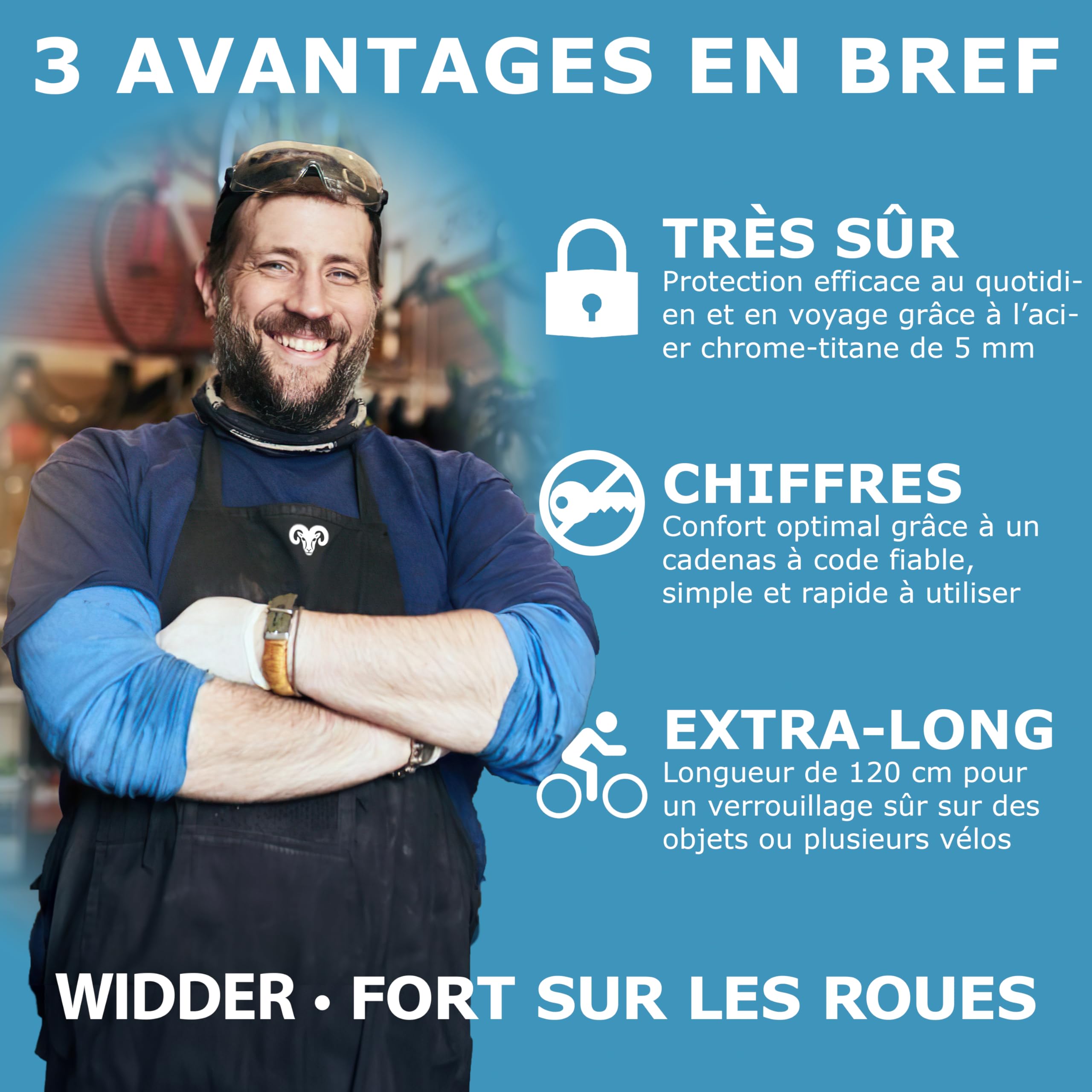 WIDDER 120cm Antivol vélo extrêmement sûr Serrure à combinaison [Niveau Titan-Acier 15] Antivol pliant vélo de 120 cm Serrure à combinaison avec support - Antivol vélo électrique & e-scooter avec code