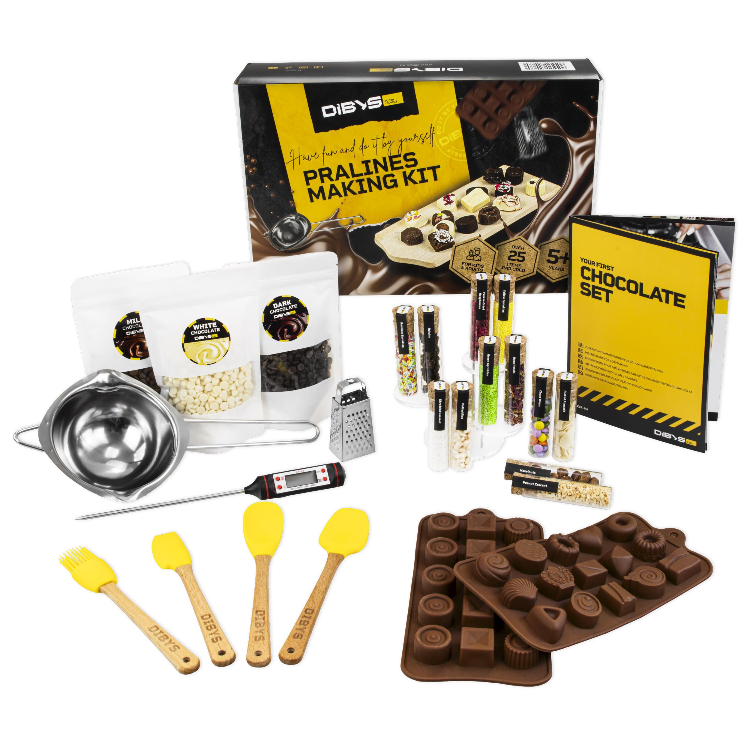 DIBYS Kit para Hacer Bombones | Set DIY con 12 Toppings Naturales | Idea de Regalo Creativo para Cumpleaños y Navidad | Fábrica de Chocolate en Casa | Set de Artesanía