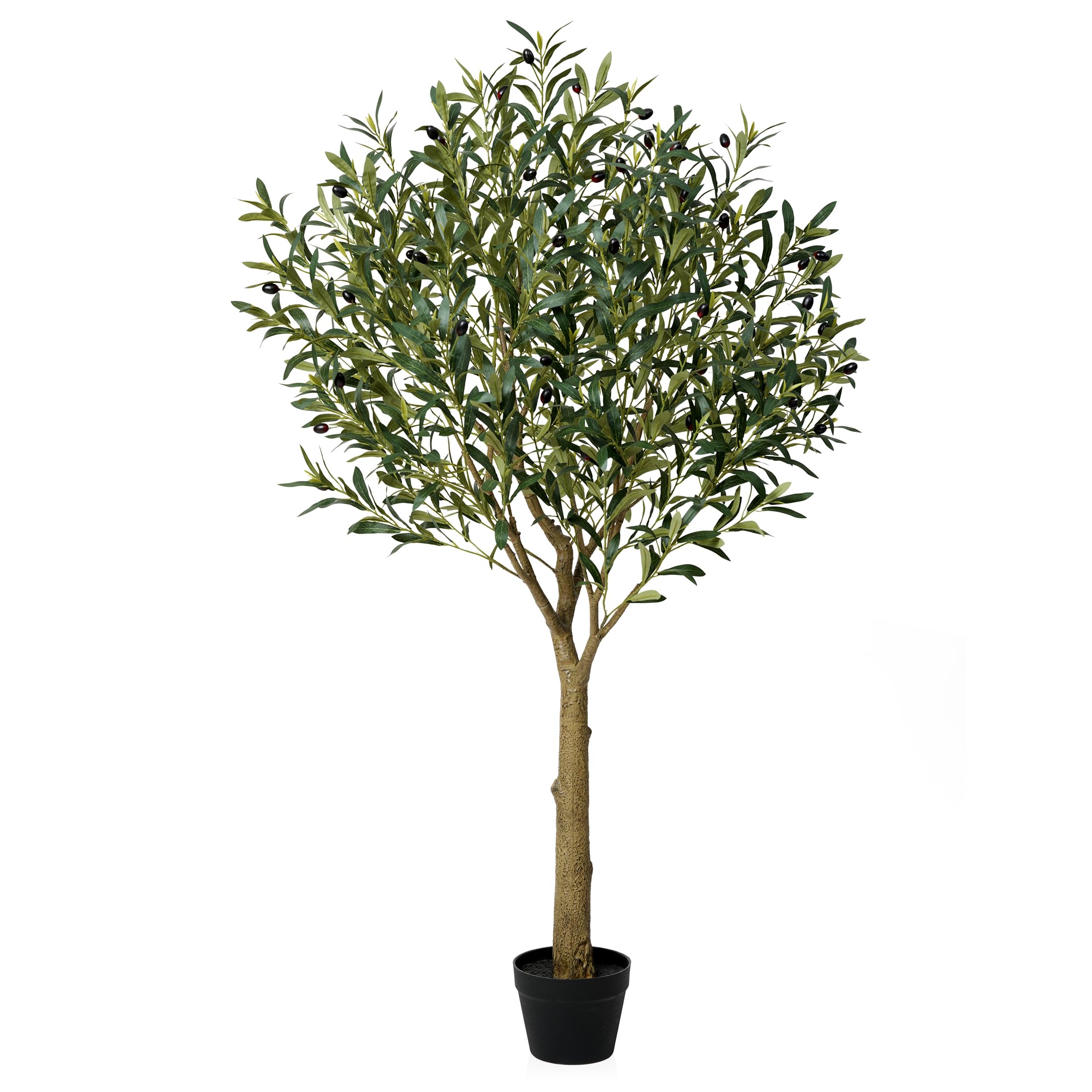 VeriNatural Künstlicher Olivenbaum 150 cm mit 1283 Blättern und 58 Oliven | UV-beständig, flexibel formbare Zweige, schwarzer Innentopf für Wohnzimmer, Büro, Bad und geschützte Außenbereiche