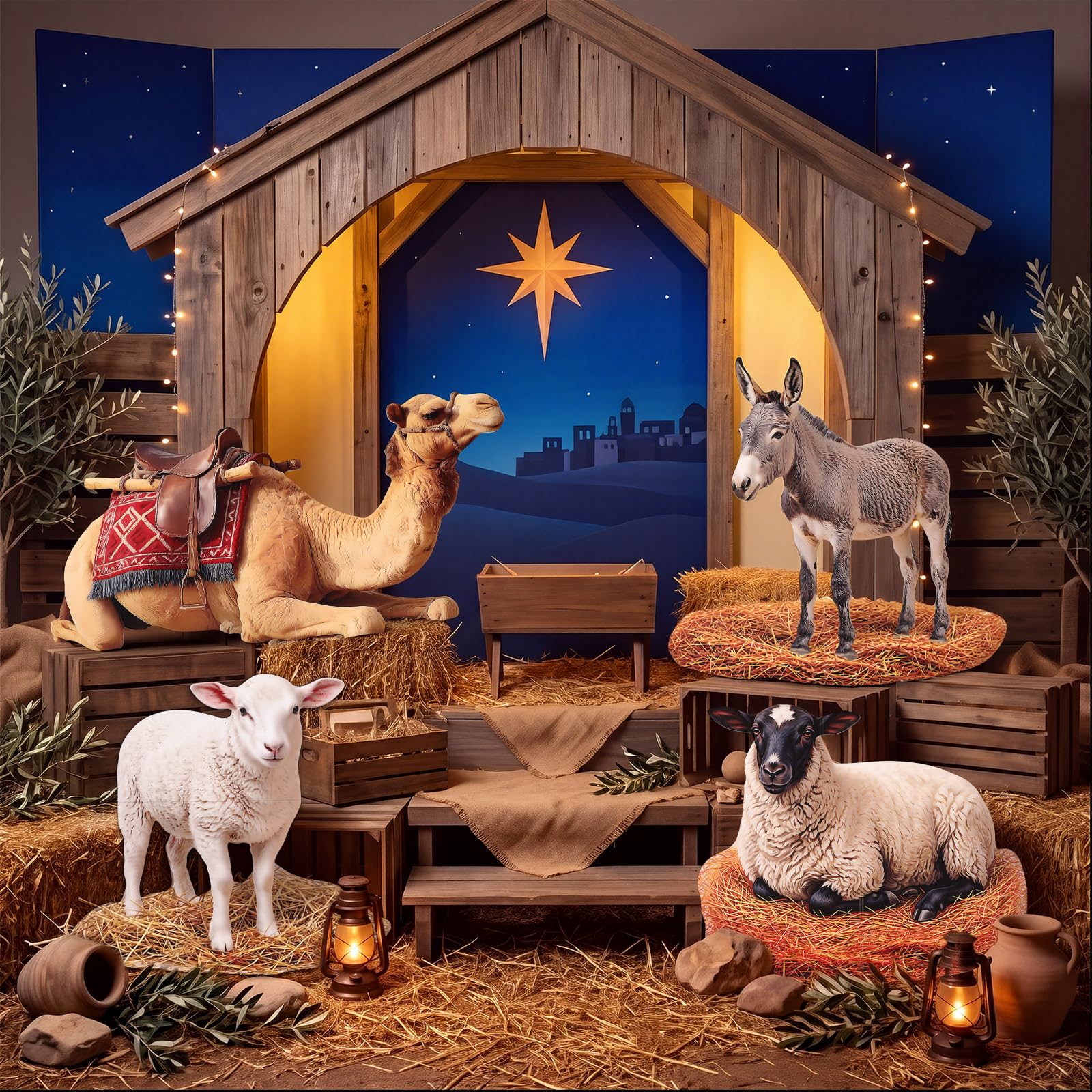 Yookeer Lot de 4 décorations en carton pour crèche de Noël 43,2 cm