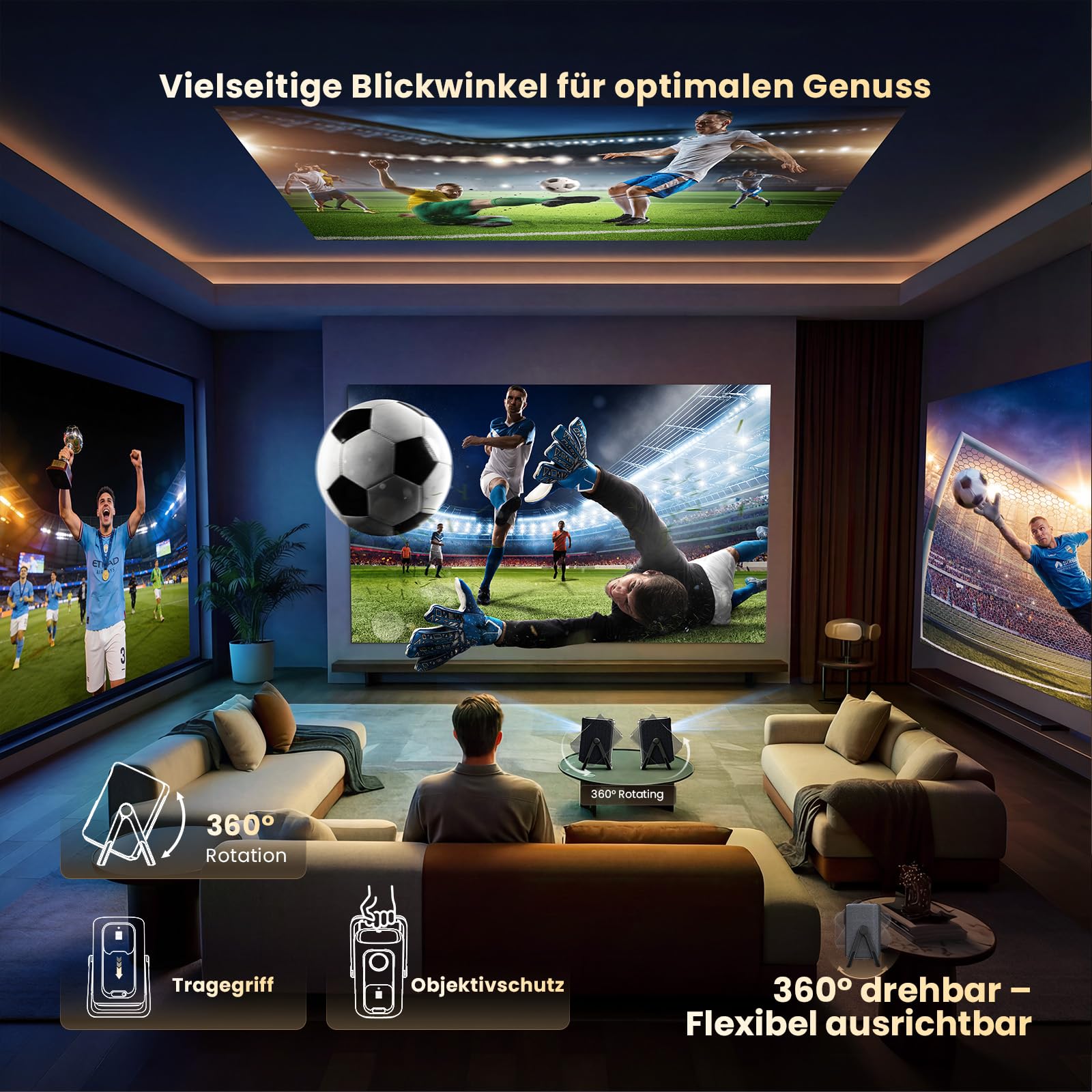 4K Smart Beamer | KOGATA Kurzdistanz 1.1:1, tragbar | Kompatibel mit Netflix-App | Dolby Audio & DTS | Autofokus & 6D Keystone | HDR10+, WiFi 6 & Bluetooth 5.4 | Heimkino, Outdoor & Garten Projektor