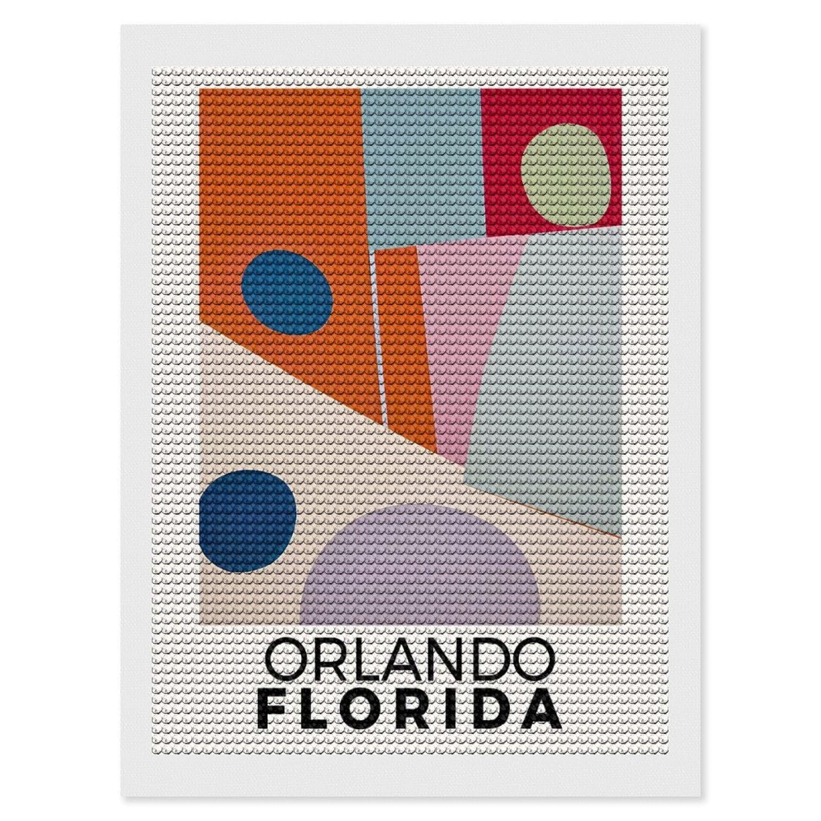 Junmoney Orlando Florida Diamond Painting Kit 12"x16", Festive Craft Gift, Bedroom Decor, Full Kit Included, Creative Gift Idea